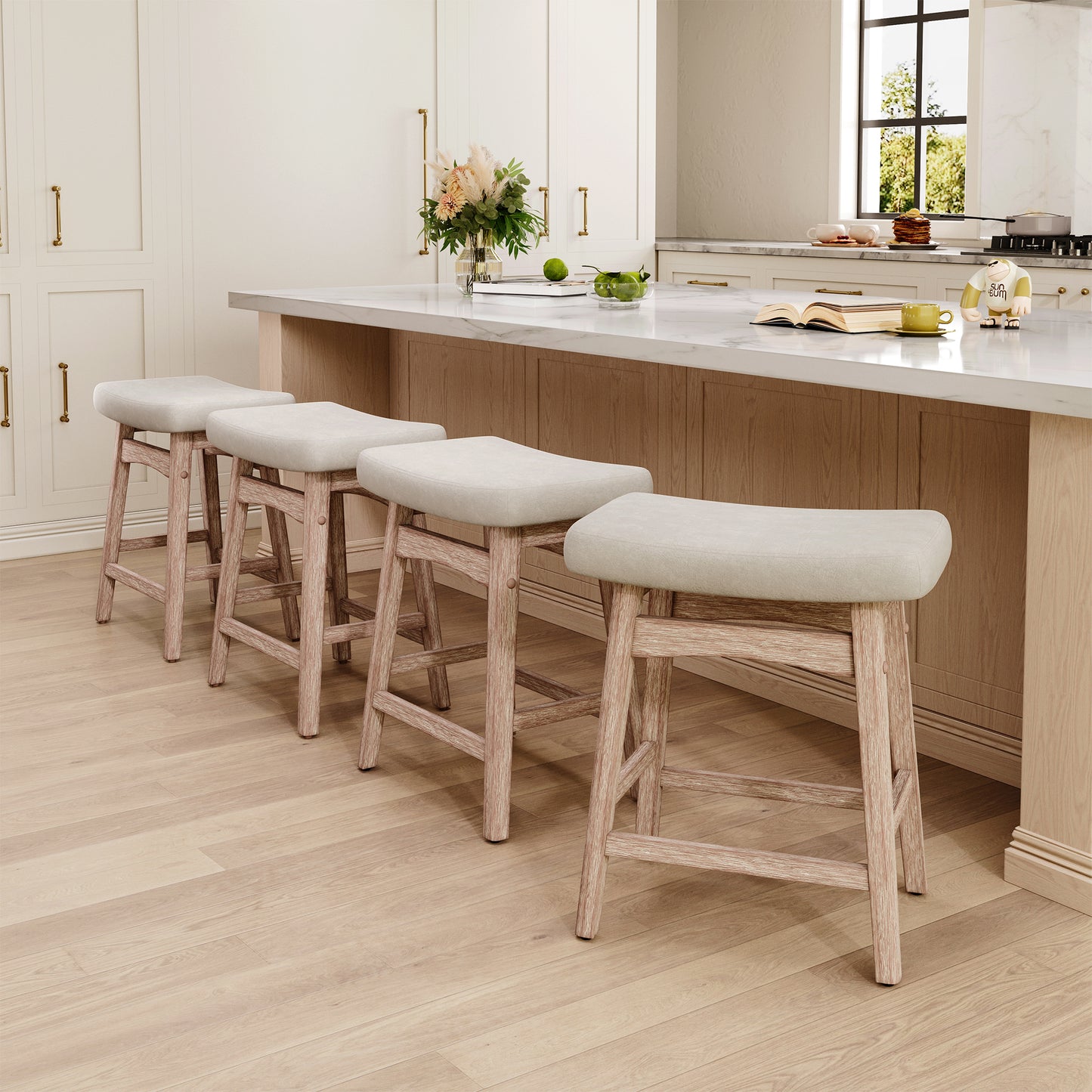 Captiva Designs 24 inch Counter Height Bar Stool with Padded Seat & Solid Wood Frame & Footrest