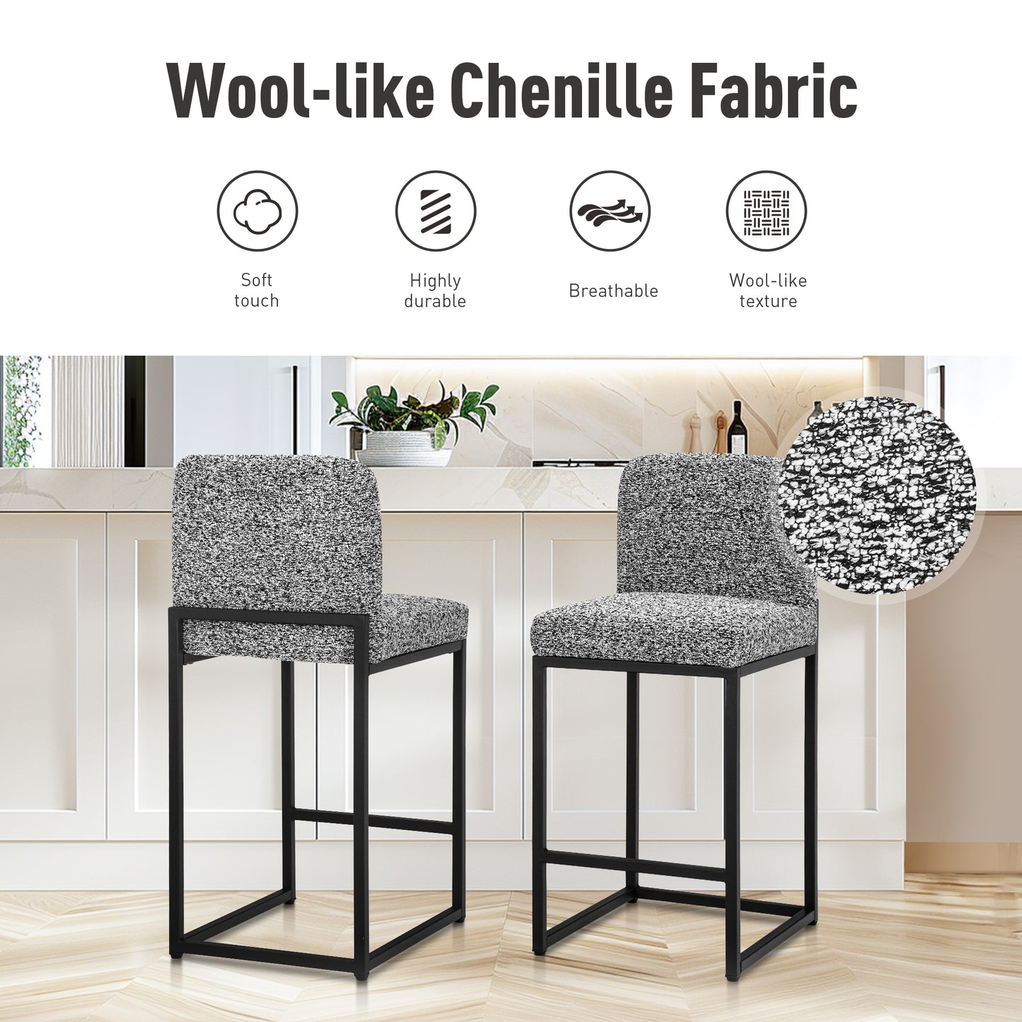 Captiva Designs 24 inch Height Bar Stool with Padded Seat and Back & Sturdy Steel Frame & Footrest