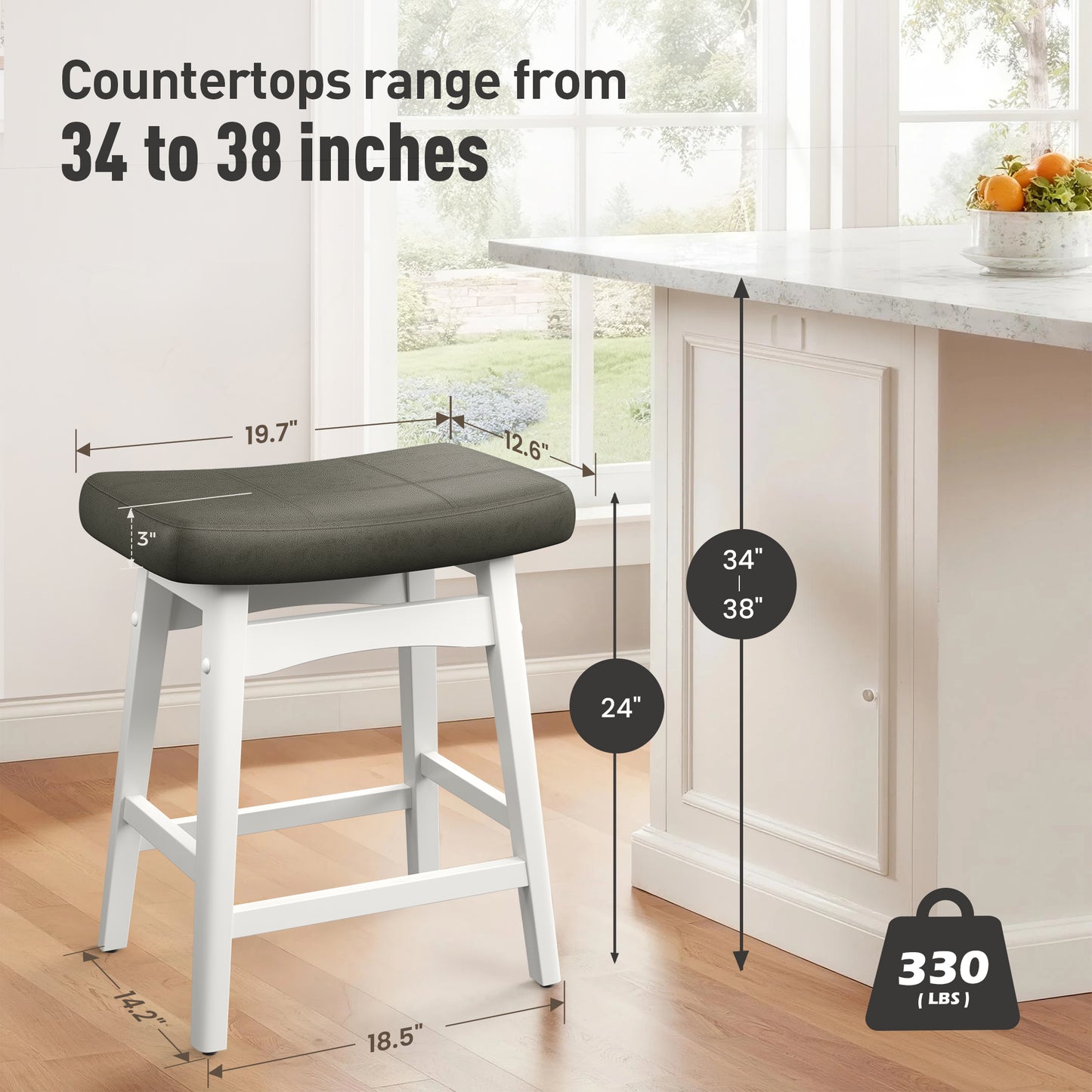 Captiva Designs 24 inch Counter Height Bar Stool with Padded Seat & Solid Wood Frame & Footrest
