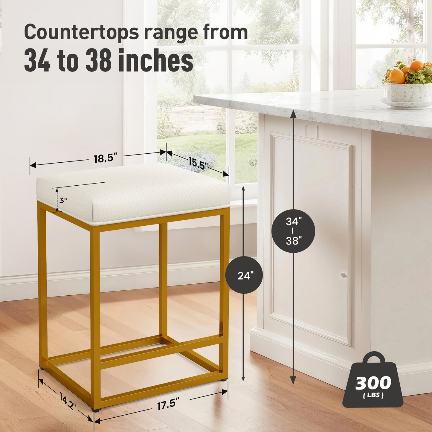 Captiva Designs 24 inch Counter Height Bar Stool with Faux Leather Cushion and Sturdy Metal Frame