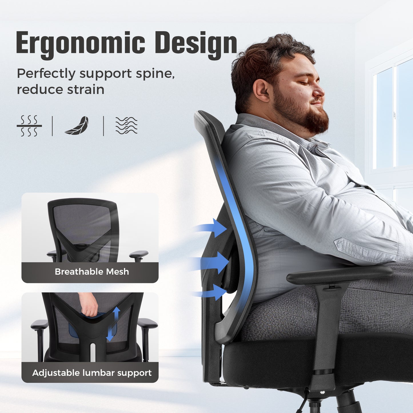 Captiva Designs Ergonomic Office Chair Adjustable Height & Armrest Swivel Chair, Black