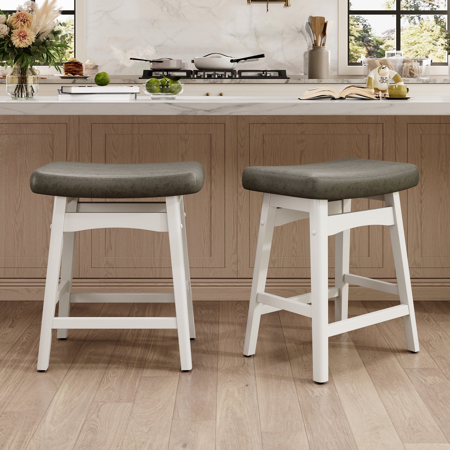 Captiva Designs 24 inch Counter Height Bar Stool with Padded Seat & Solid Wood Frame & Footrest