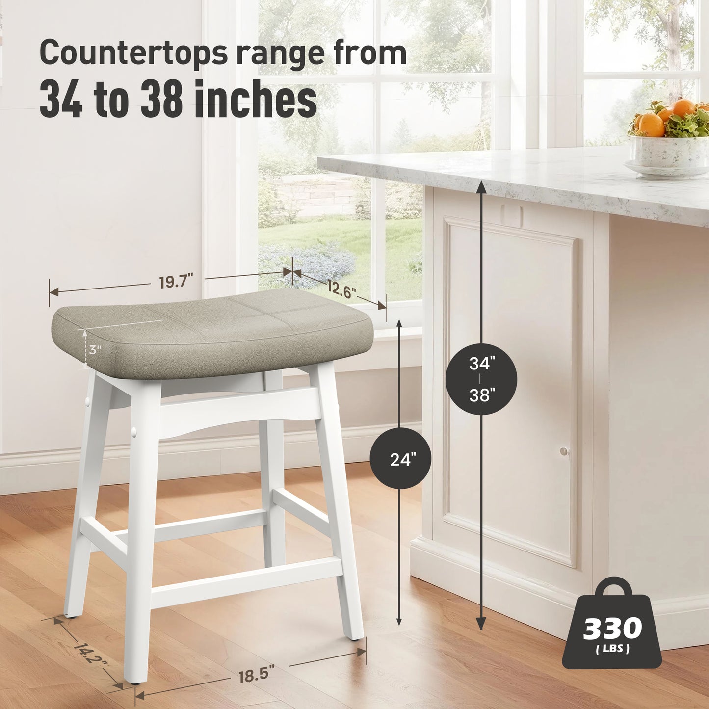 Captiva Designs 24 inch Counter Height Bar Stool with Padded Seat & Solid Wood Frame & Footrest