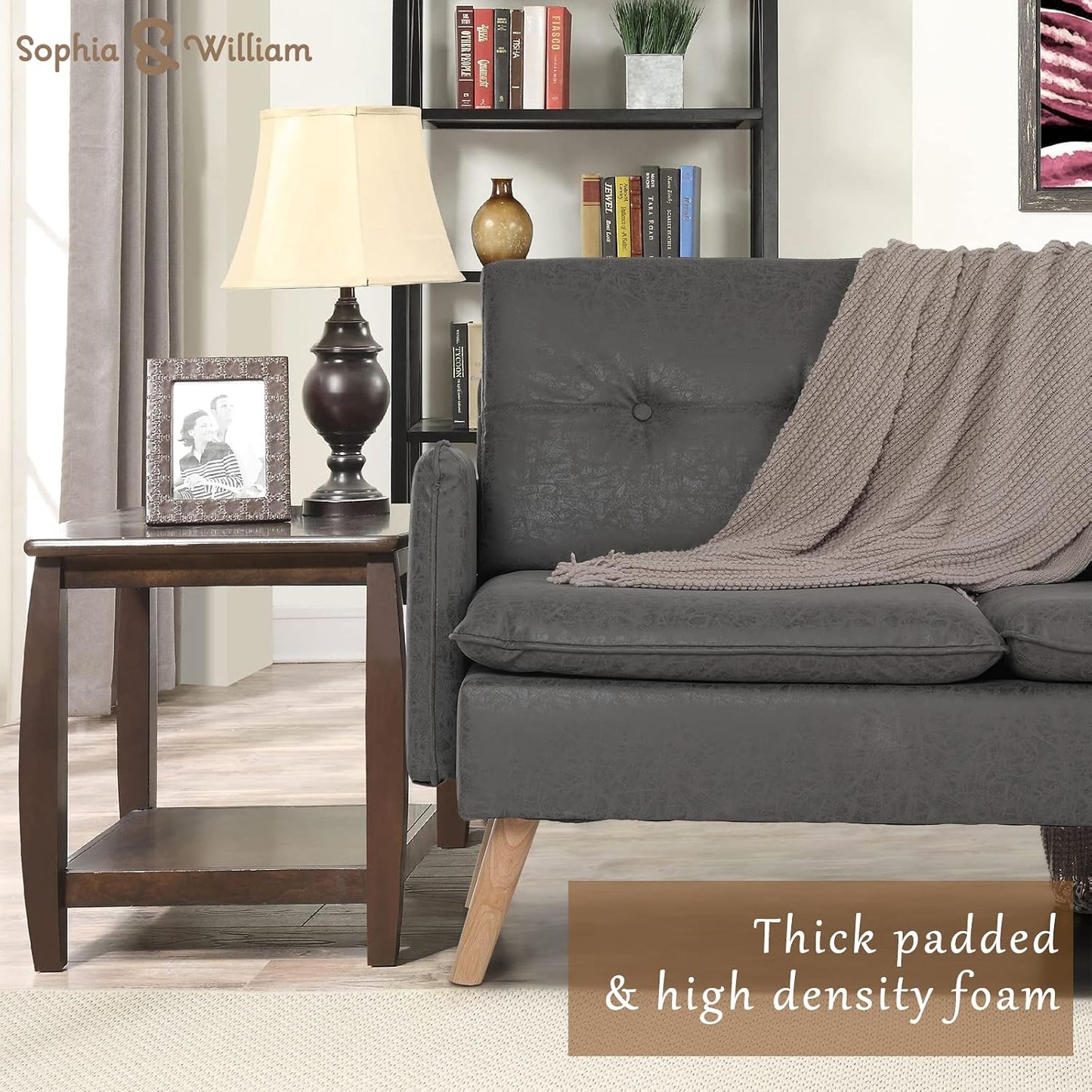 Sophia & William Sofa Coach Modern Loveseat for Living Room Upholstered 2-Seat Sofa PU Leather Pillowed Back Cushion Straight Arm 52" for Bedroom, Apartment, Dorm, Studio, Office, Small Space Dark gray