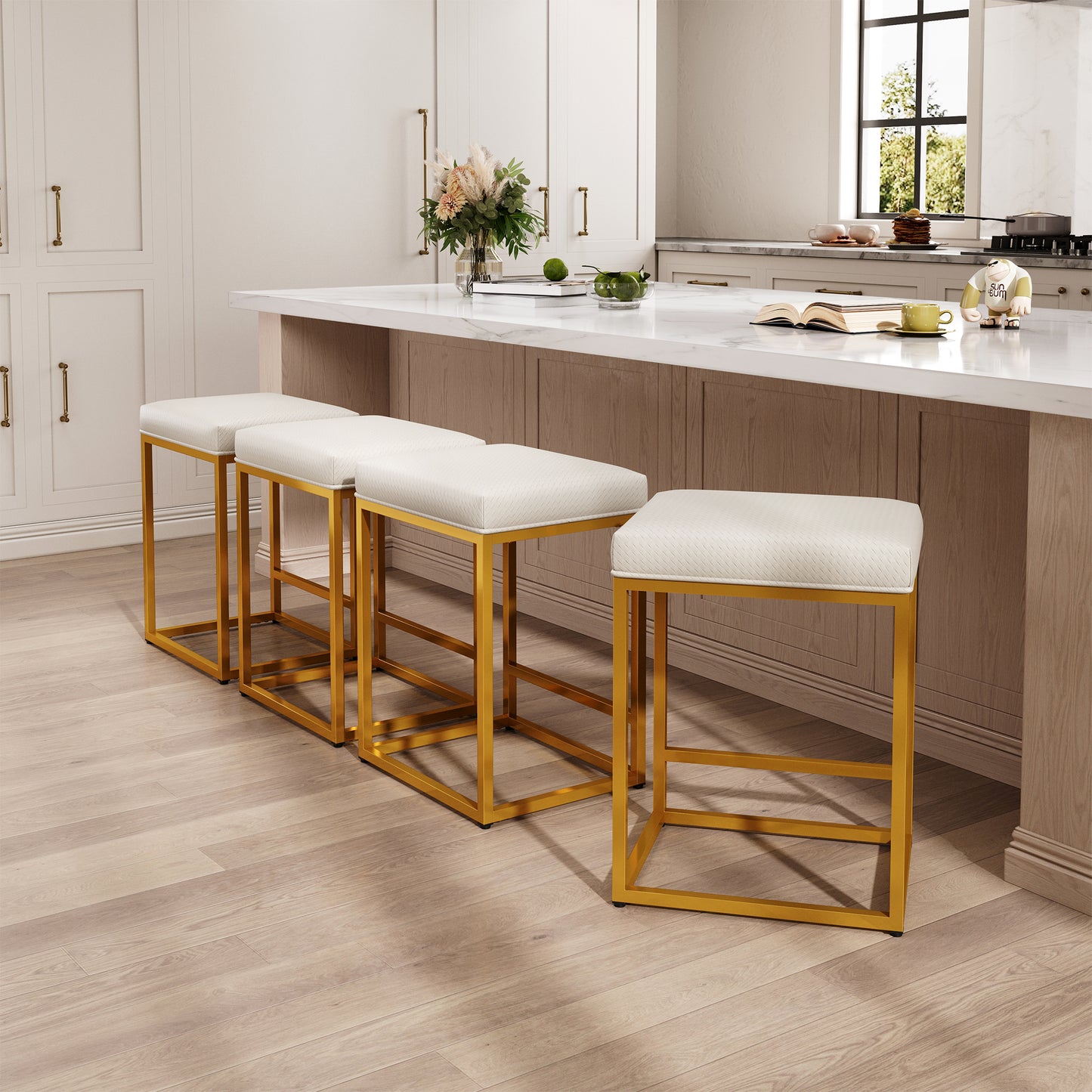 Captiva Designs 24 inch Counter Height Bar Stool with Faux Leather Cushion and Sturdy Metal Frame