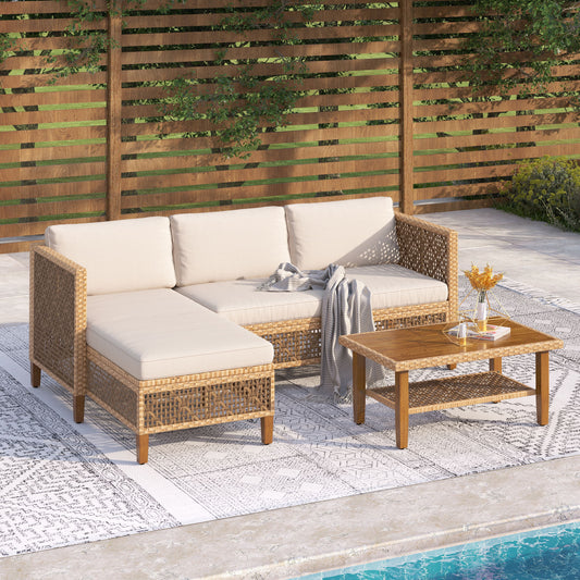 Captiva Designs 3pc Outdoor Patio Bohemian Wicker Conversation Set with Coffee Table