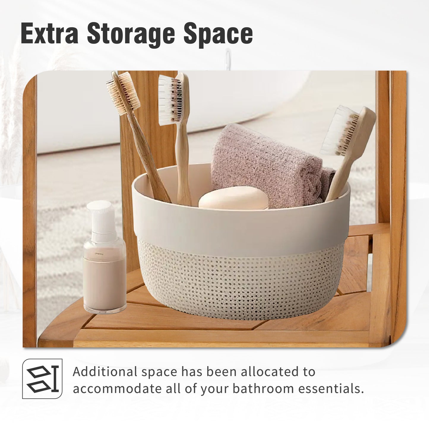 Captiva Designs Corner Teak Shower Bench with Anti-slip Foot Pads, Waterproof Shower Seat