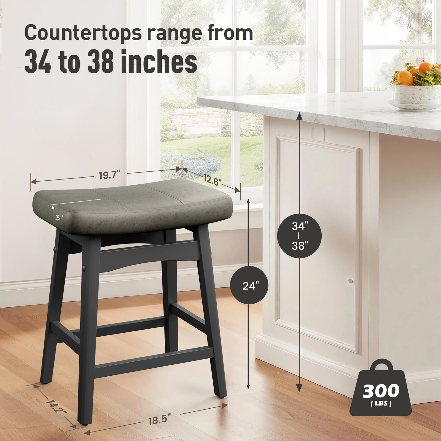 Captiva Designs 24 inch Counter Height Bar Stool with Padded Seat & Solid Wood Frame & Footrest