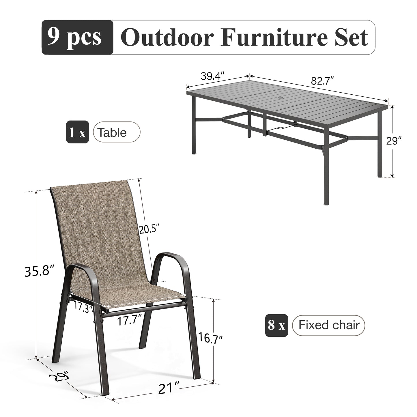 Captiva Designs Patio Dining Set with Steel Table & Quick-dry Sling