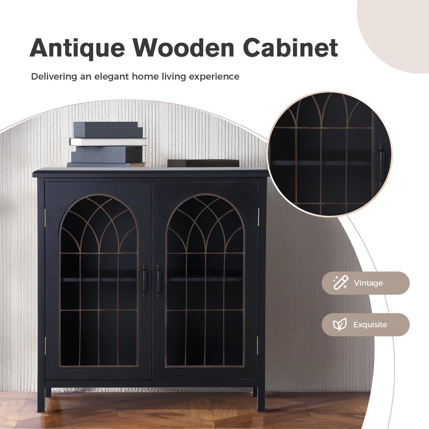 Captiva Designs Exquisite Metal Church Window Sideboard Buffet Storage Cabinet for Kitchen Dining Room Entryway