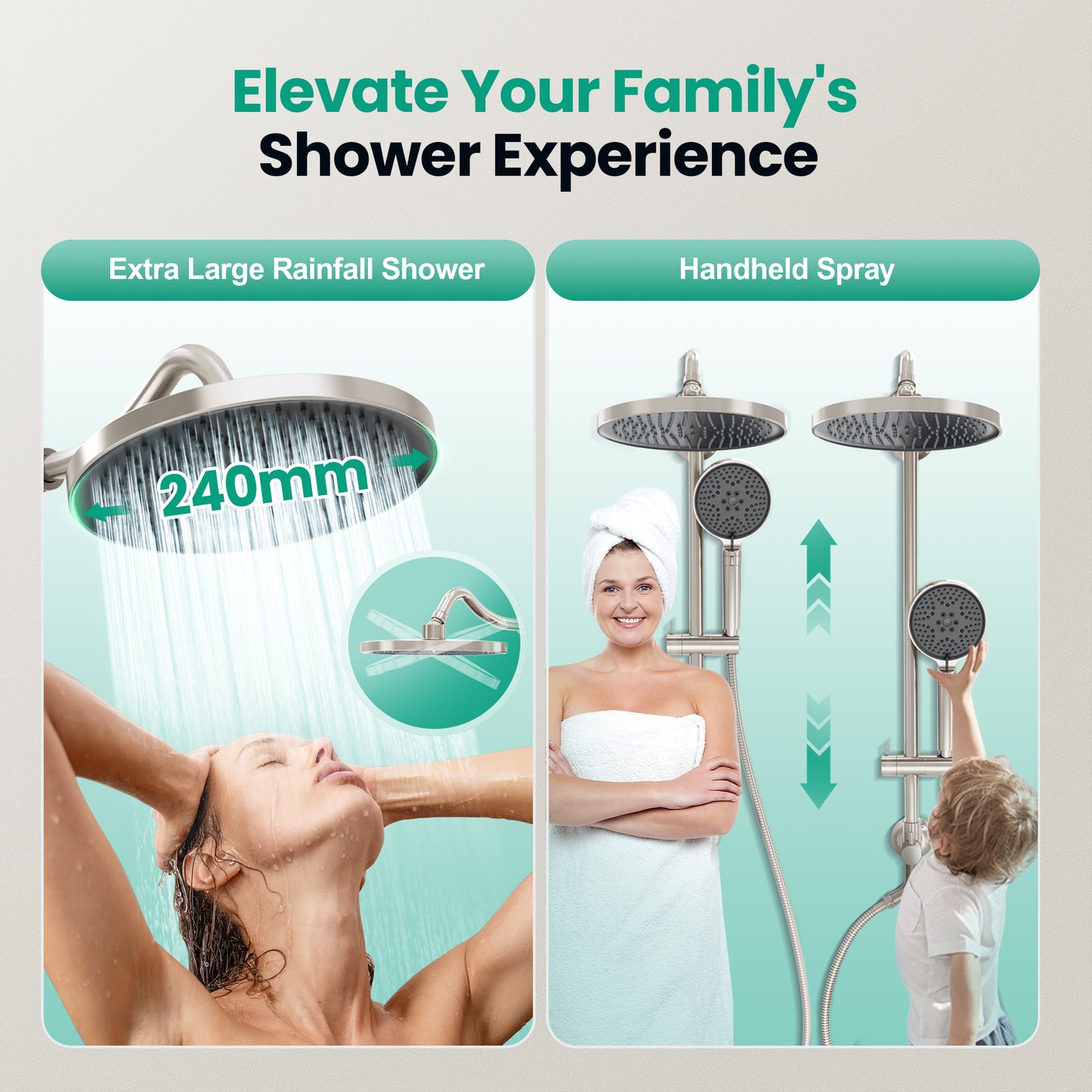 Captiva Designs Wall Mounted High Pressure Shower Head with Hand Shower
