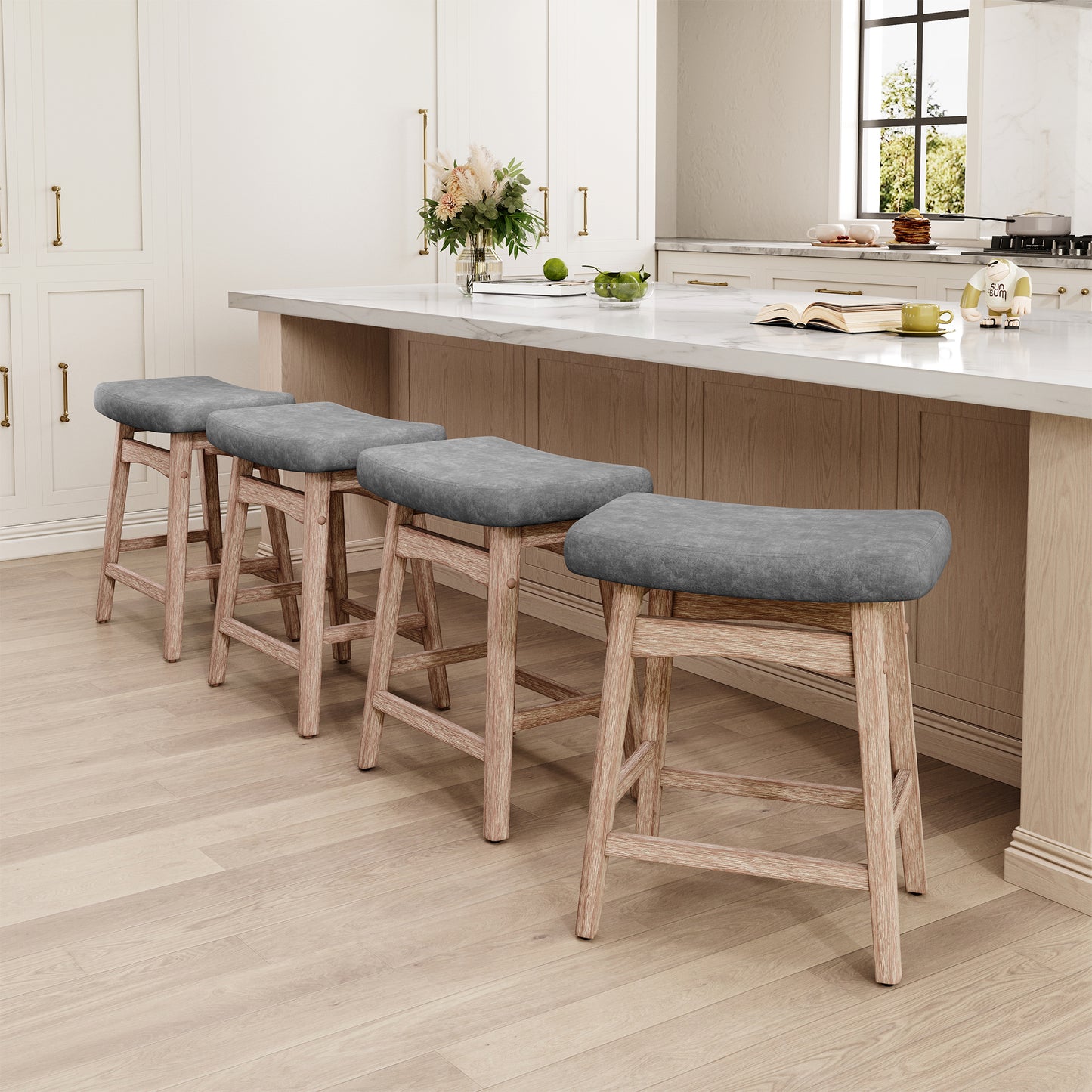 Captiva Designs 24 inch Counter Height Bar Stool with Padded Seat & Solid Wood Frame & Footrest