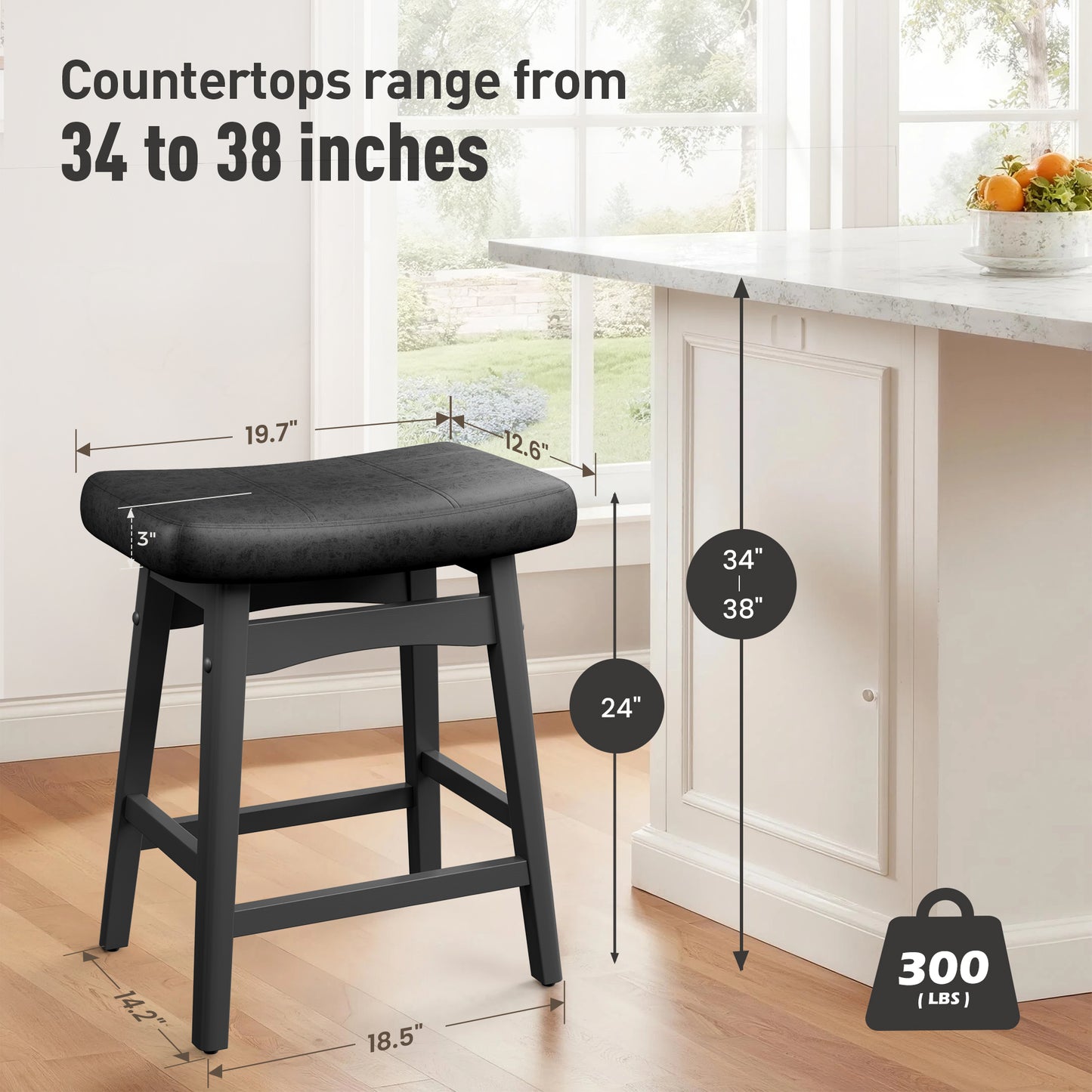 Captiva Designs 24 inch Counter Height Bar Stool with Padded Seat & Solid Wood Frame & Footrest