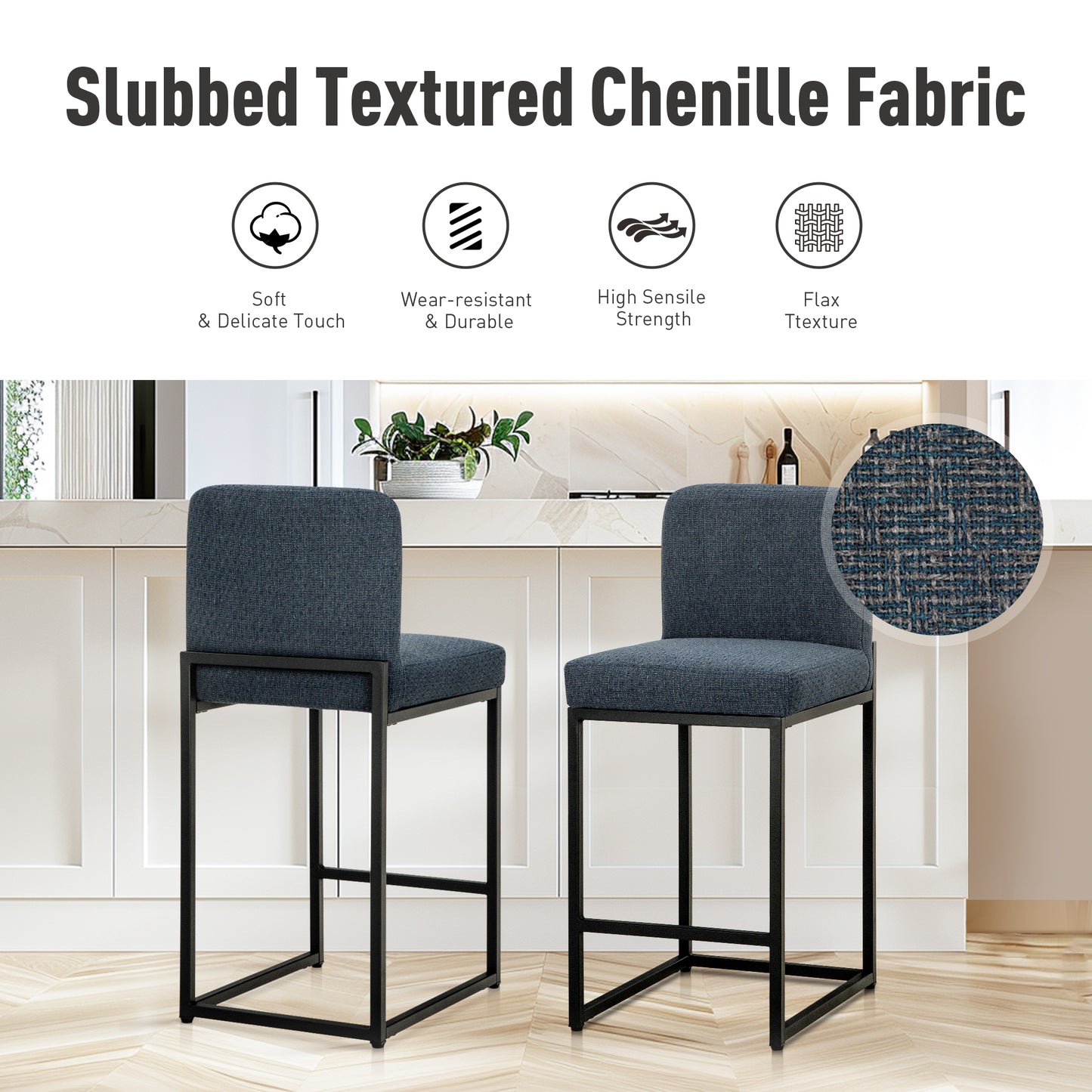 Captiva Designs 24 inch Height Bar Stool with Padded Seat and Back & Sturdy Steel Frame & Footrest