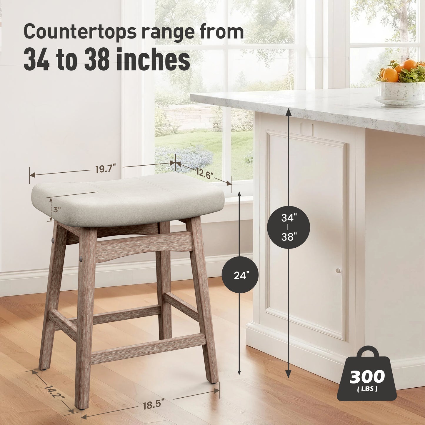 Captiva Designs 24 inch Counter Height Bar Stool with Padded Seat & Solid Wood Frame & Footrest