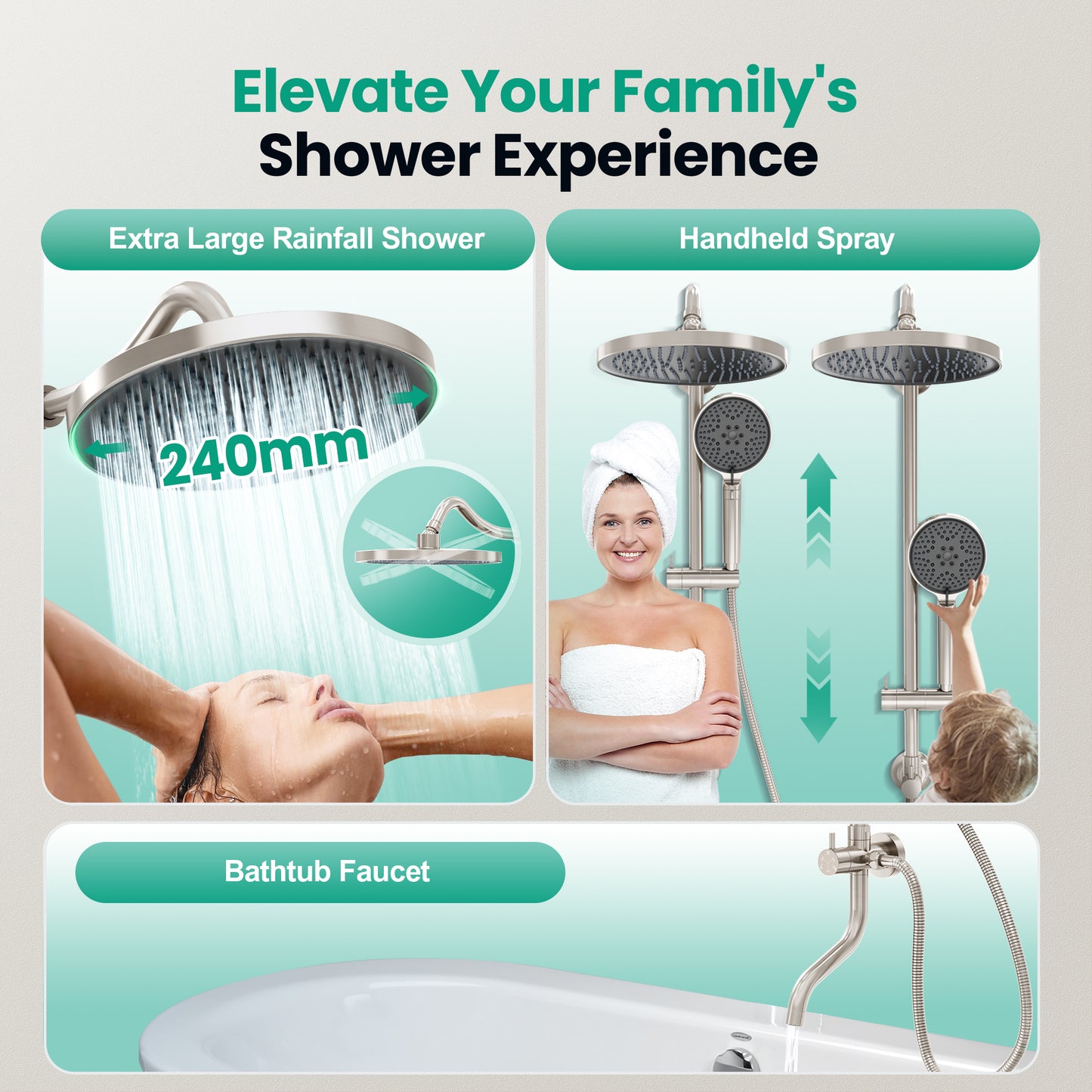 Captiva Designs Wall Mounted High Pressure Shower Head with Hand Shower
