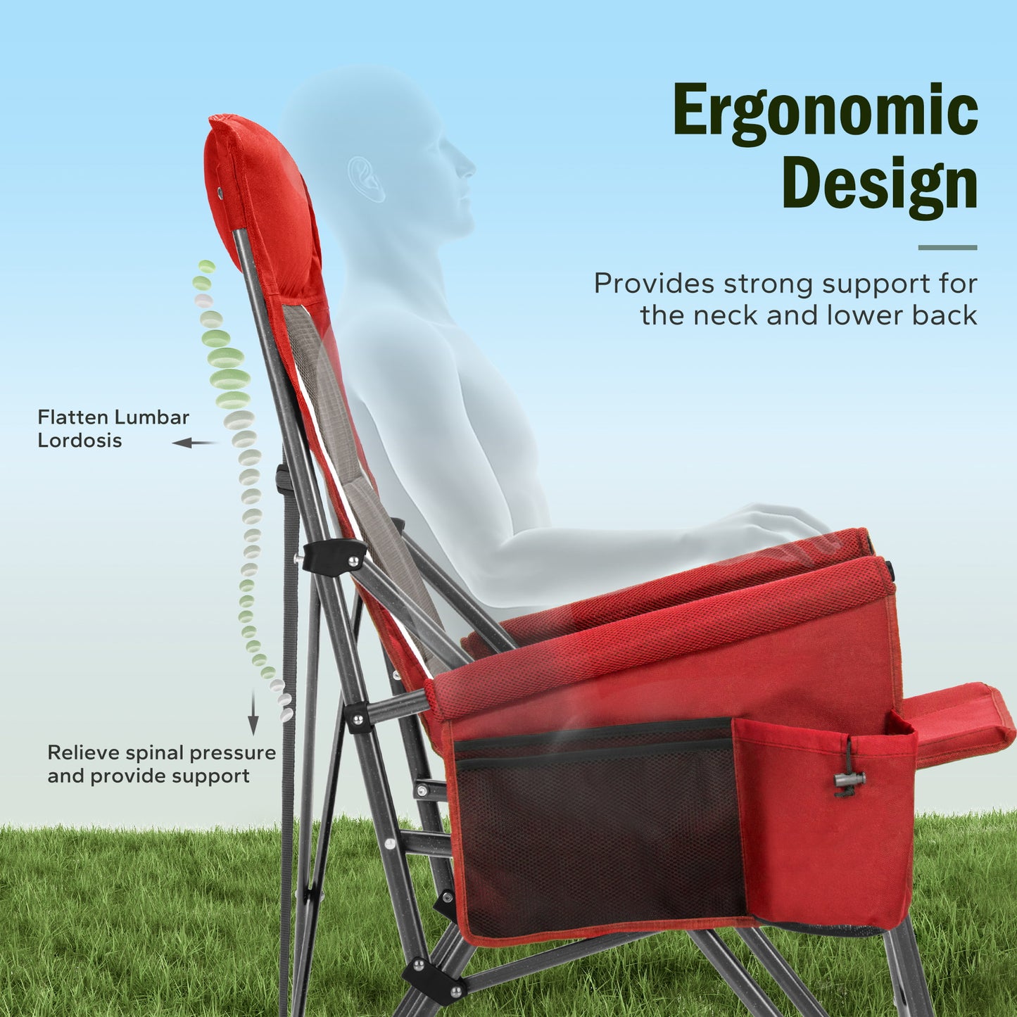 Captiva Designs Heavy Duty XL Camping Chair with Headrest, Cup Holder & Side Pocket, 500 lbs Capacity