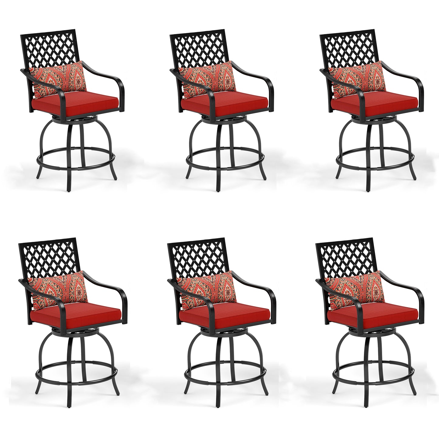 Captiva Designs Outdoor Metal Frame Swivel Armrest Bar Stools with Seat Cushions
