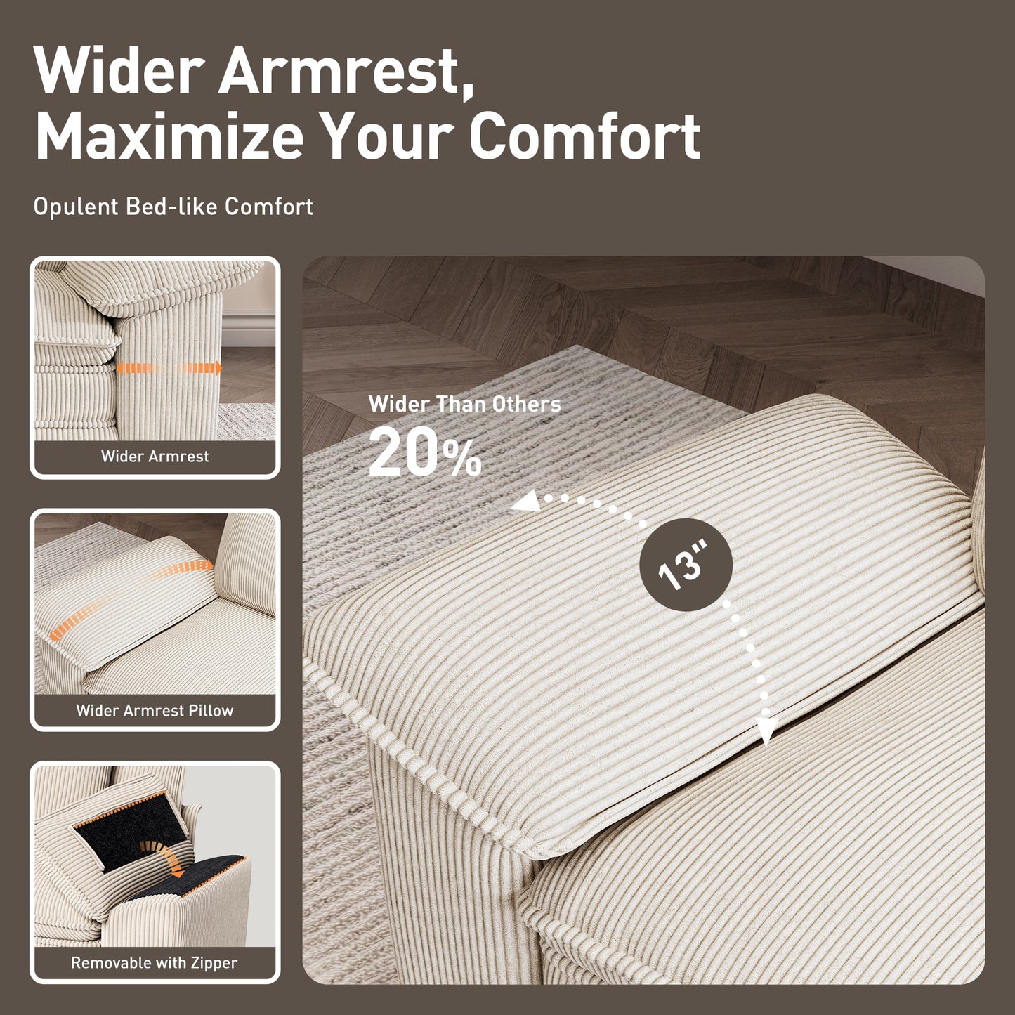 Captiva Designs Cloud Modular 4-Seater Sectional Sofa with L-Shaped Chaise and Movable Ottoman, Living Room Couch