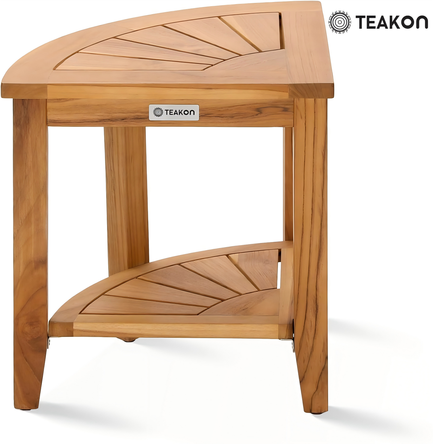 TEAKON Teak Shower Bench, Sector Bathroom Shower Stool with Storage Shelf Waterproof Wood Bench, Shower Seat