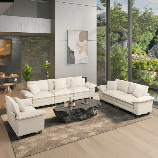 HERA'S HOUSE 3 Pieces Modular Sectional Sofa Sets, Oversized Couch Set with Loveseats and Armchair, Comfy Cloud Couches with Throw Pillows, 6-Seater Deep Seat Sofa for Living Room, Corduroy Beige