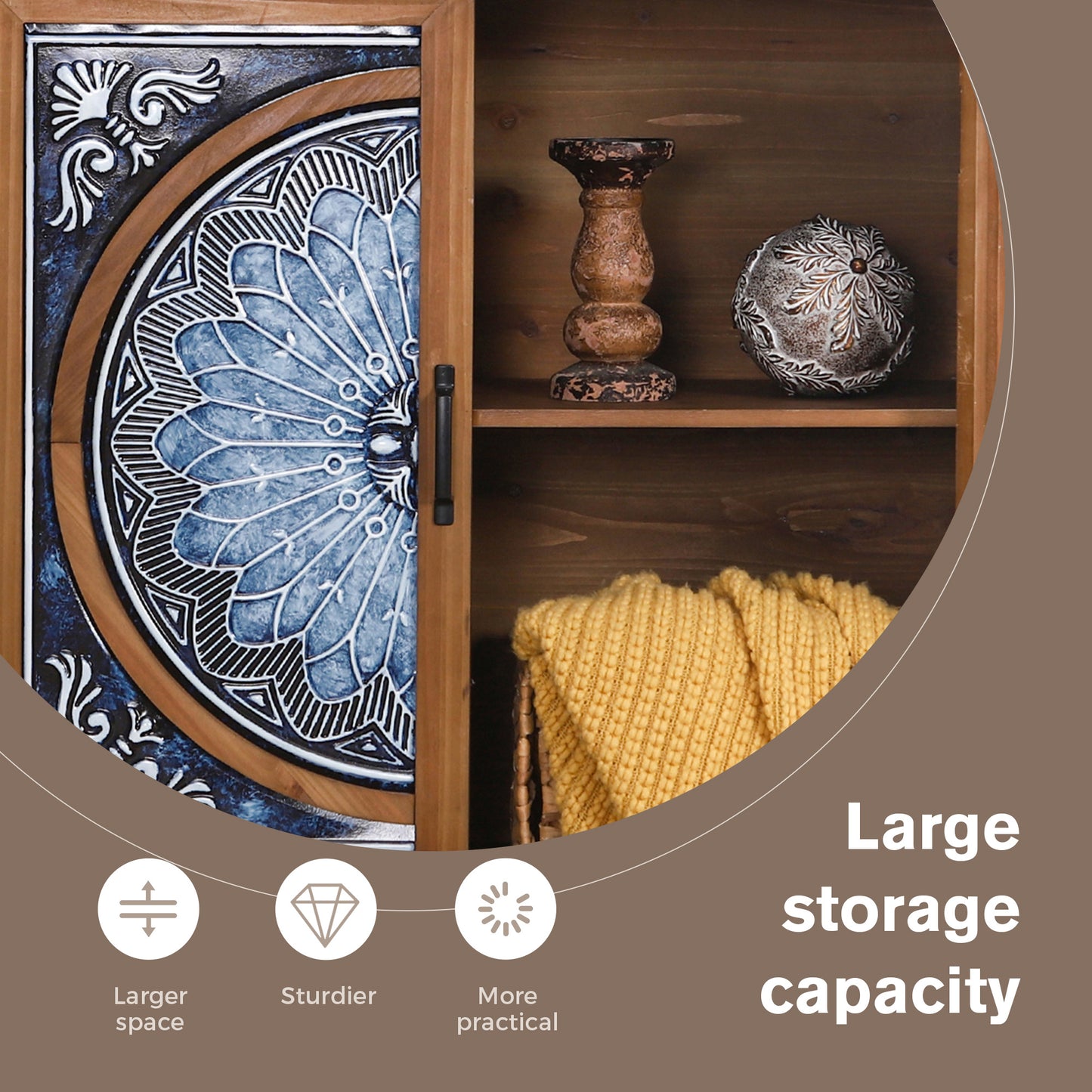 Captiva Designs 2-Door Accent Distressed Storage Cabinet with Blue and White Porcelain Pattern for Entryway Living Room