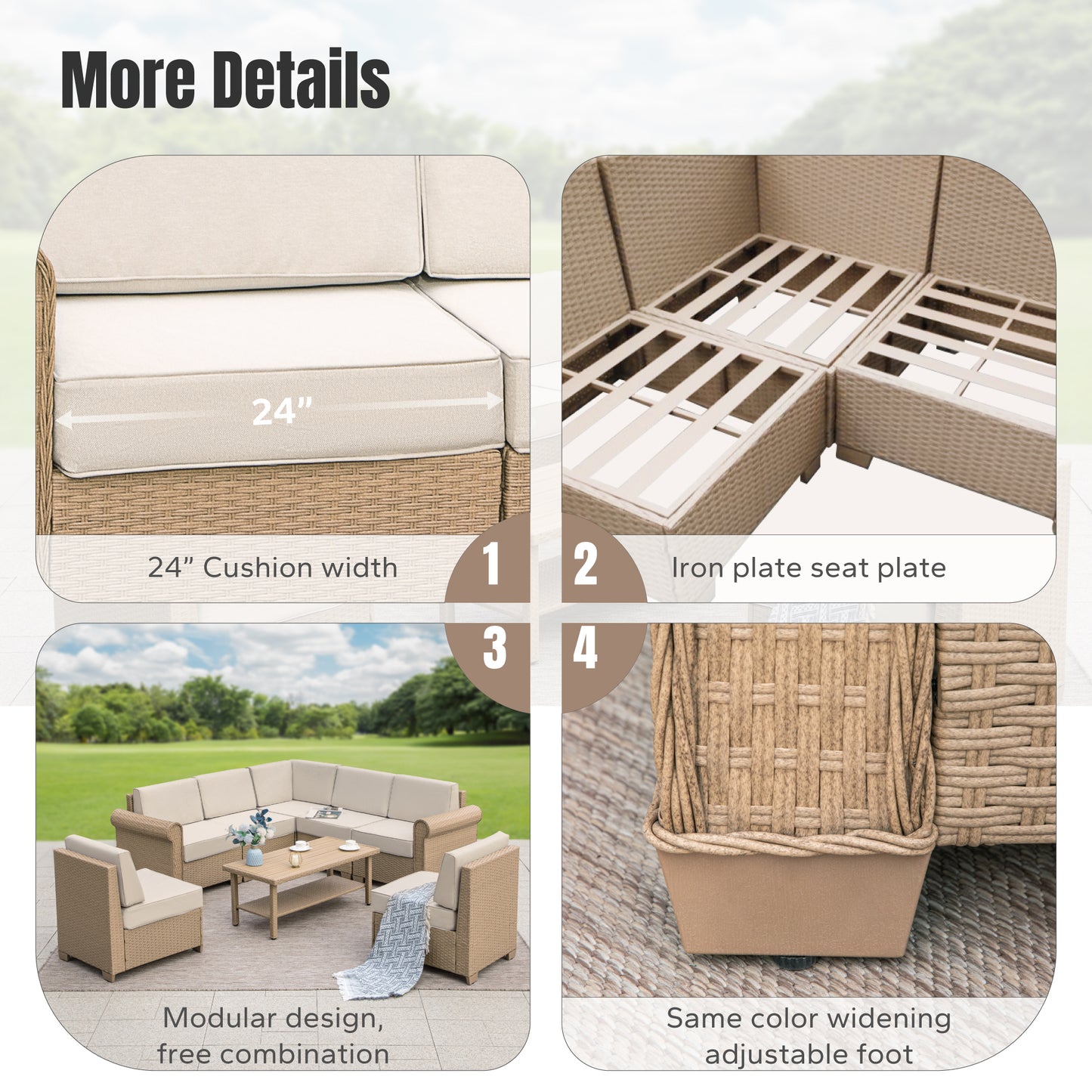 Captiva Designs Large Outdoor Patio Sectional Sofa Wicker Furniture Conversation Set with Cushions