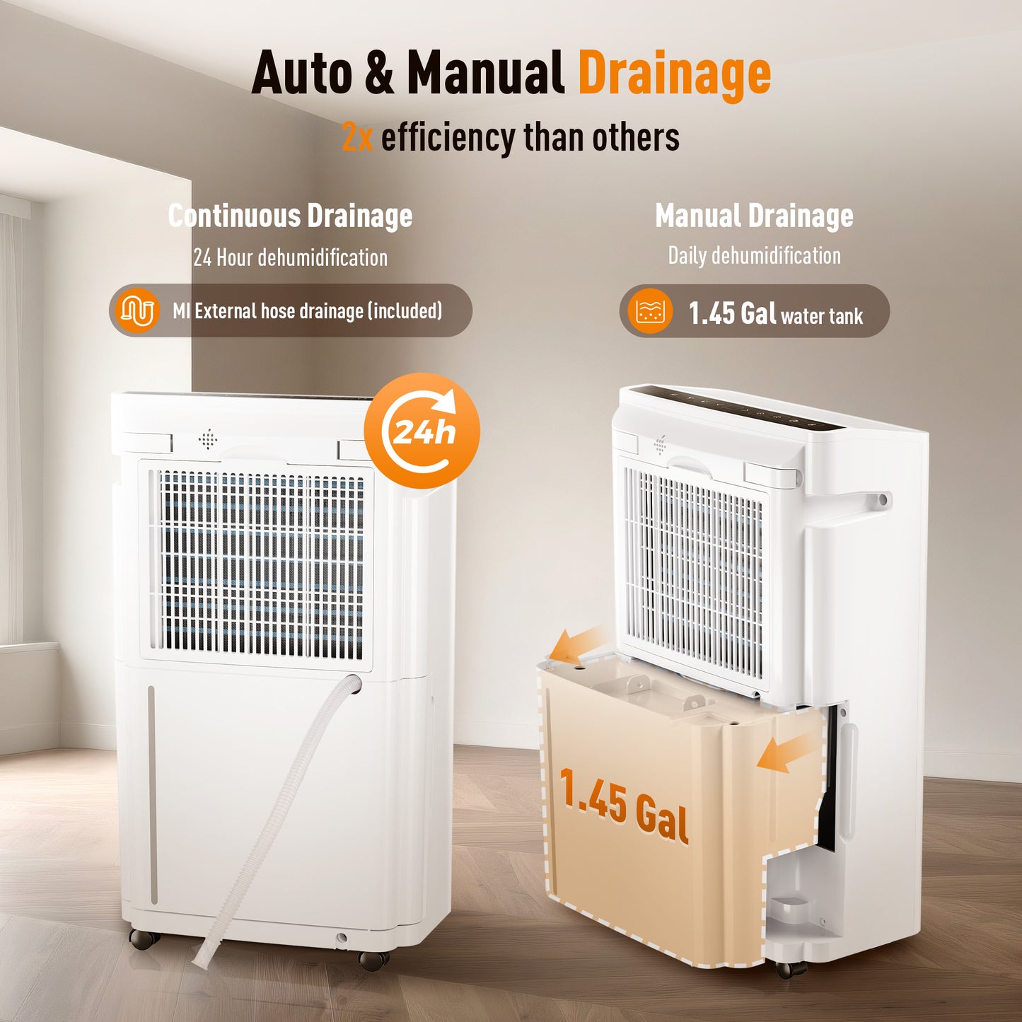 Captiva Designs High Efficiency Quiet Smart Dehumidifier with Auto & Manual Drainage & 3 Working Modes