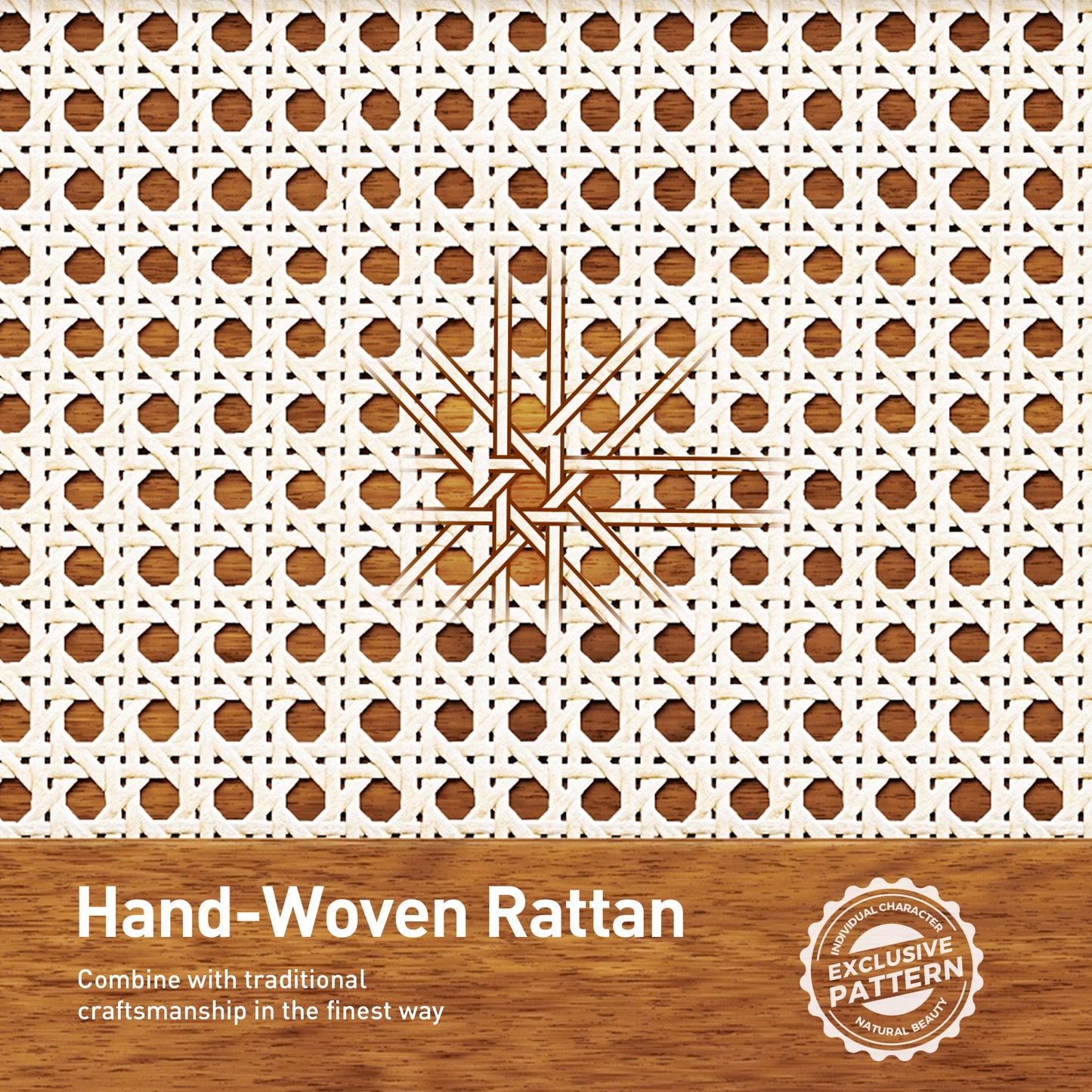 Captiva Designs Premium Wood Bed Frame with Woven Rattan Headboard and Reinforced Slats Support