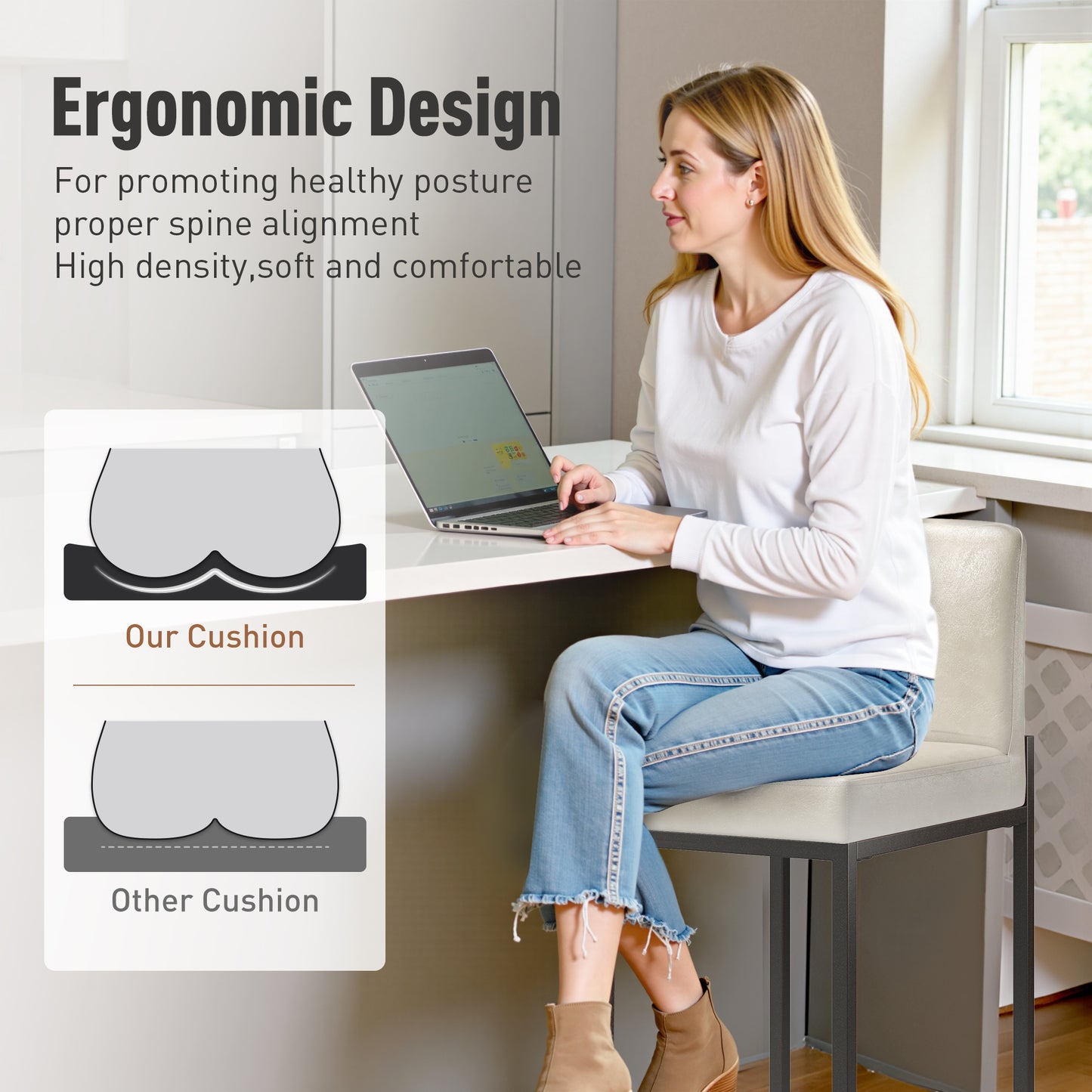 Captiva Designs 24 inch Height Bar Stool with Padded Seat and Back & Sturdy Steel Frame & Footrest