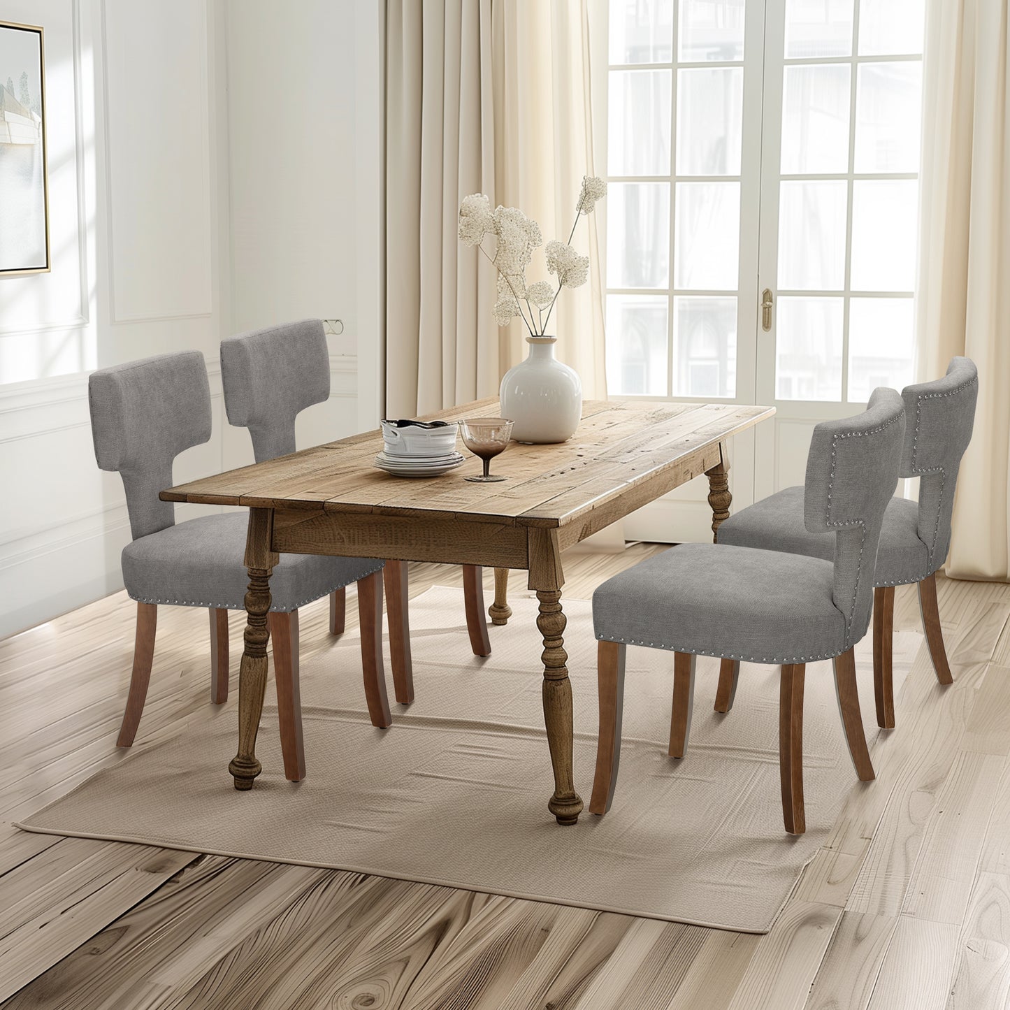 Captiva Designs Dining Chairs with Curved Backrest & Padded Seat & Solid Wood Legs