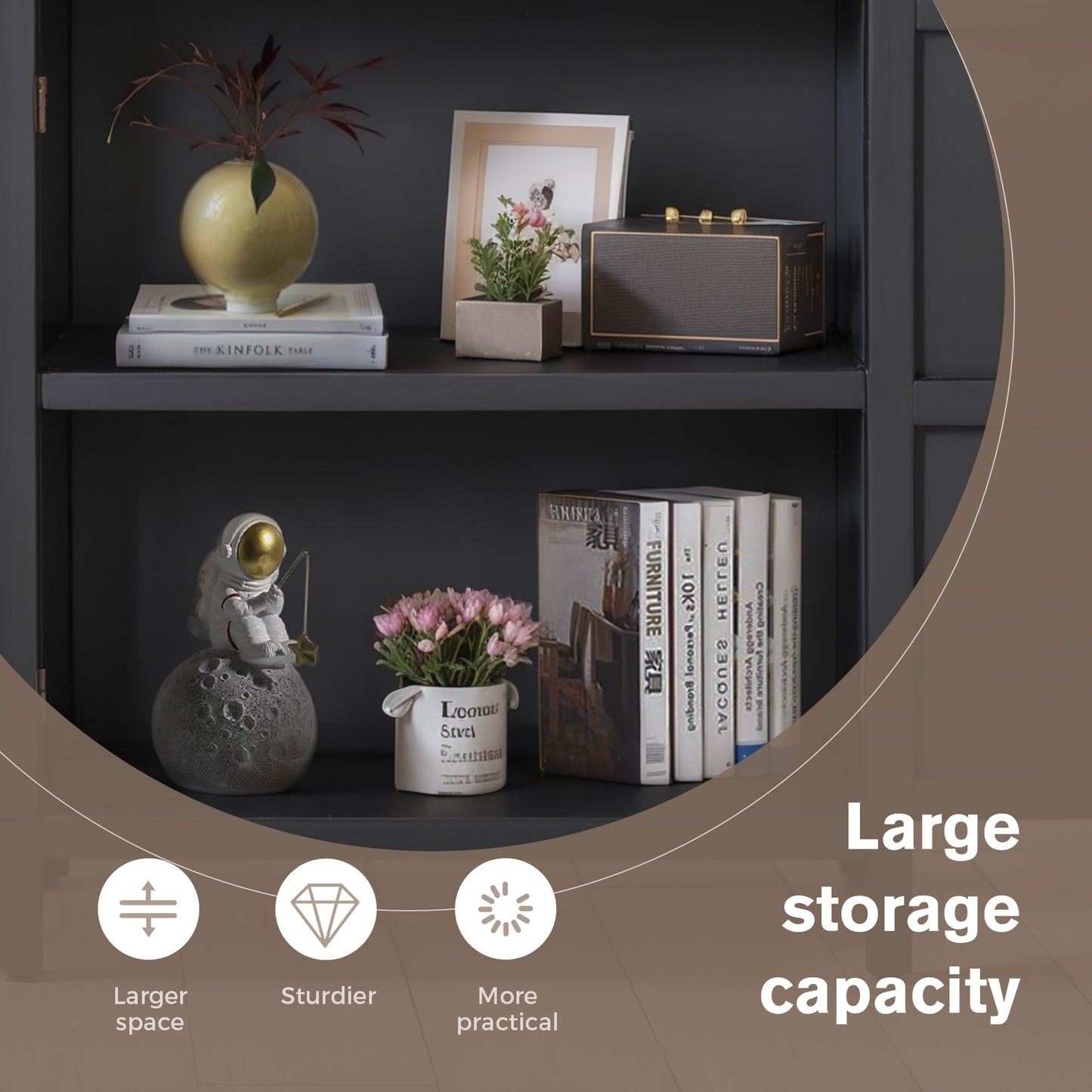 Captiva Designs Accent Farmhouse Carved Floral Buffet Cabinet with Doors for Living Room