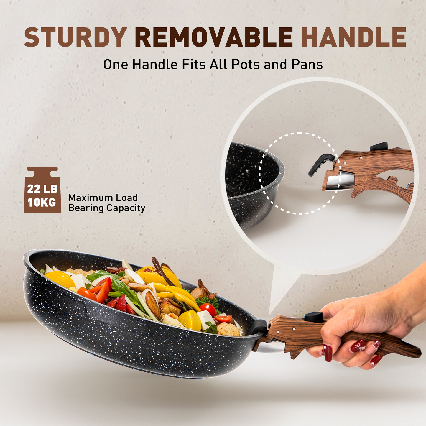 Captiva Designs 10 Pieces Nonstick Granite Cookware Set with Detachable Heat-Insulation Bakelite Handle