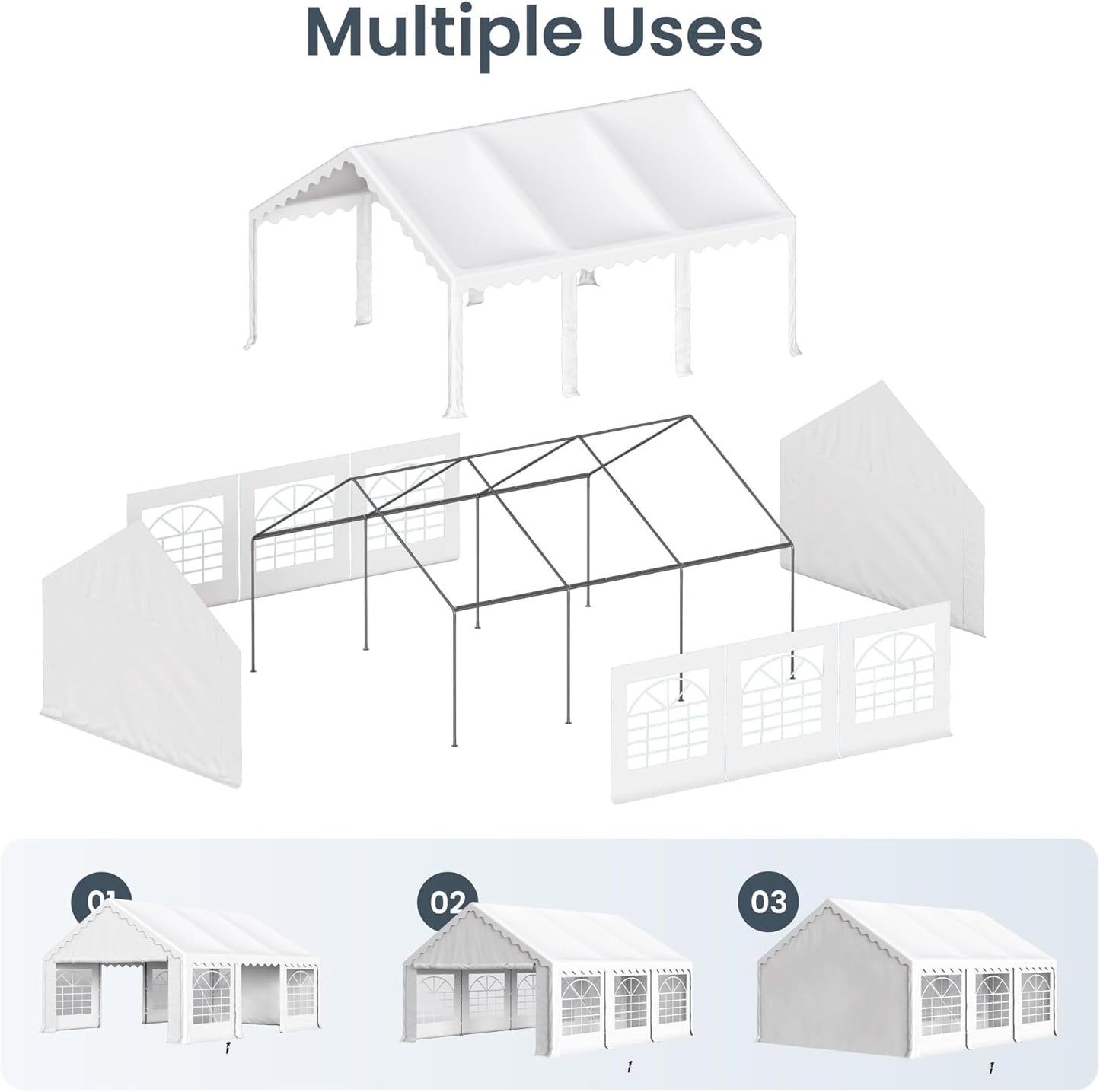 PHIVILLA 20'x16' Outdoor Heavy Duty Party Tent Large Commercial Canopy Wedding Event Shelter with Removable Sidewalls & 3 Storage Bags for Patio Outdoor Garden Events, White