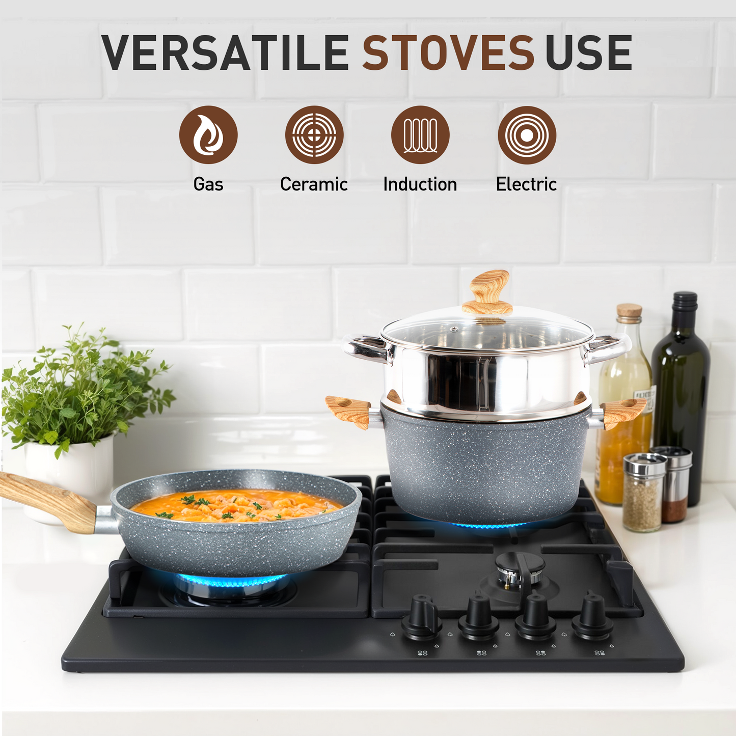 Captiva Designs Nonstick Granite Cookware and Bakeware Set with Heat-Resistant Bakelite Handle
