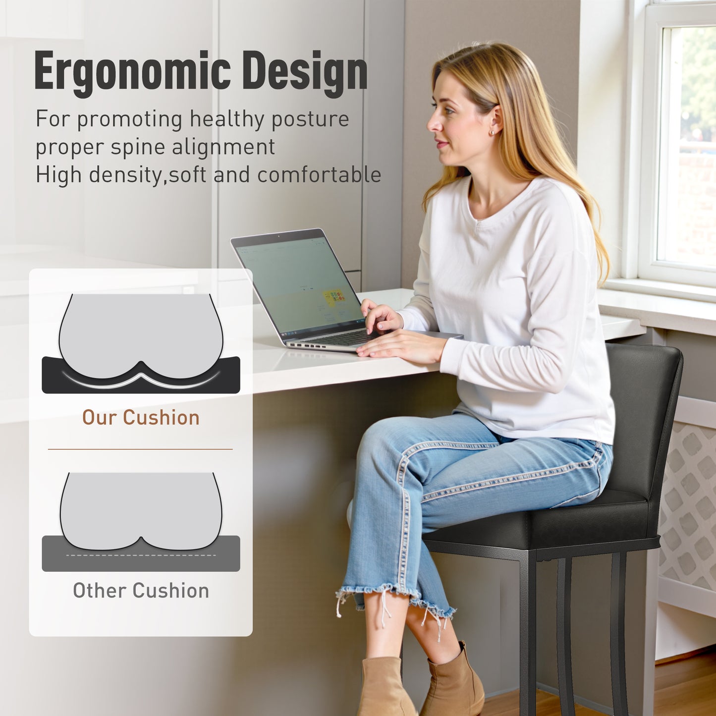 Captiva Designs 24 inch Height Bar Stool with Faux Leather & Padded Seat and Back & Sturdy Steel Frame