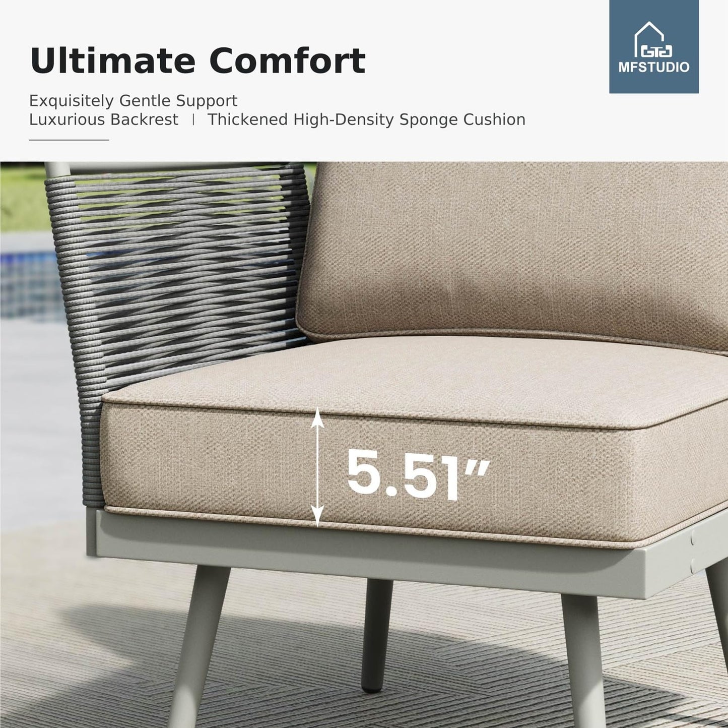 MFSTUDIO 4-Seat Rope Patio Furniture Set with Cushion