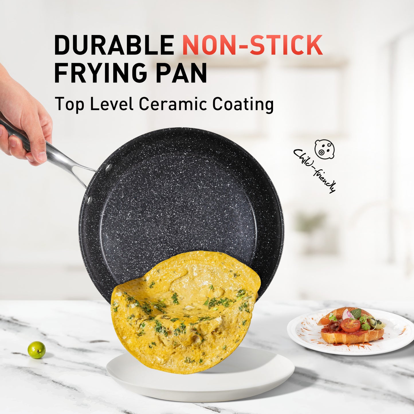 Captiva Designs Hard Anodized Ceramic Non-Stick Fry Pans Set, Black