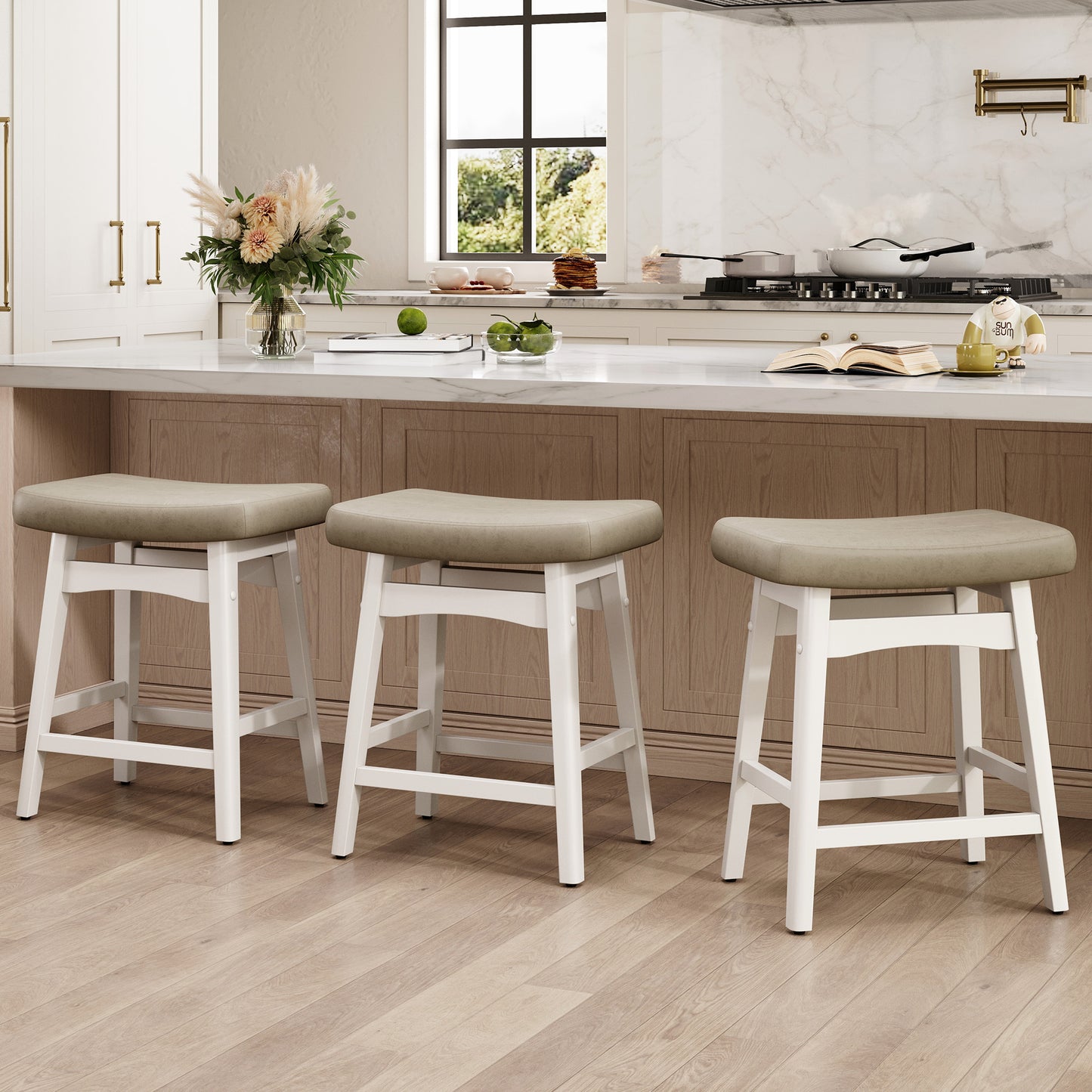 Captiva Designs 24 inch Counter Height Bar Stool with Padded Seat & Solid Wood Frame & Footrest