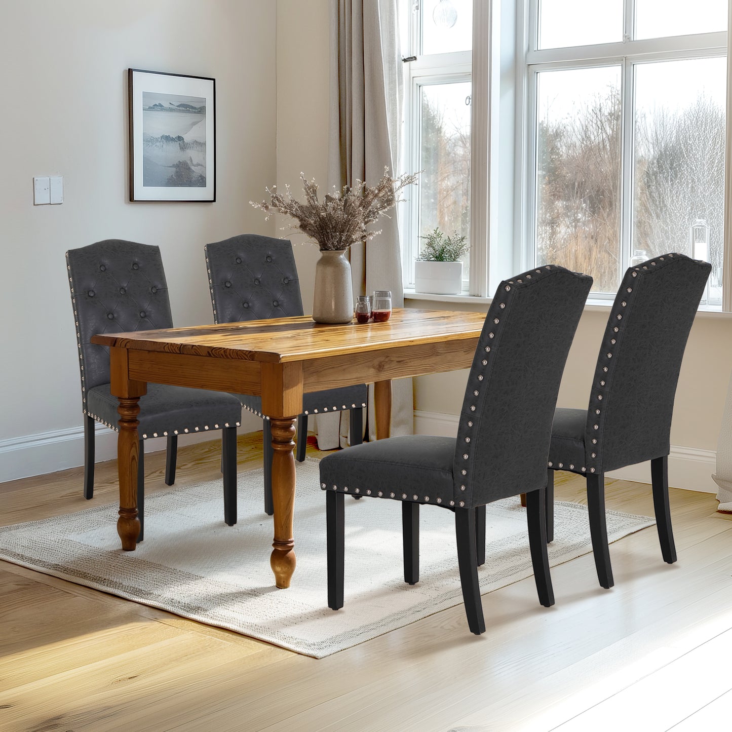 Captiva Designs Indoor High Back Dining Chairs with PU Leather & Padded Seat & Solid Curved Wood Legs
