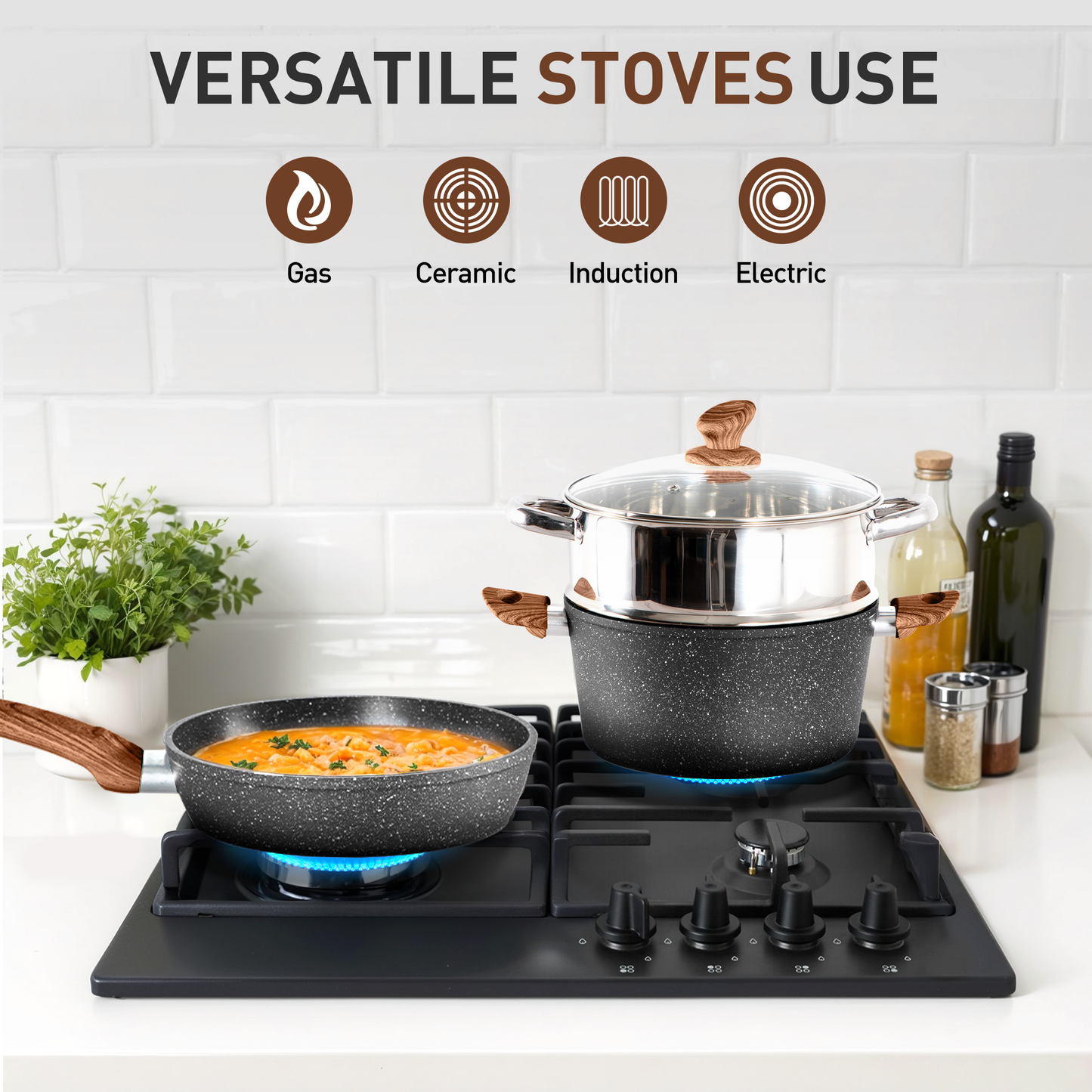 Captiva Designs Nonstick Granite Cookware and Bakeware Set with Heat-Resistant Bakelite Handle