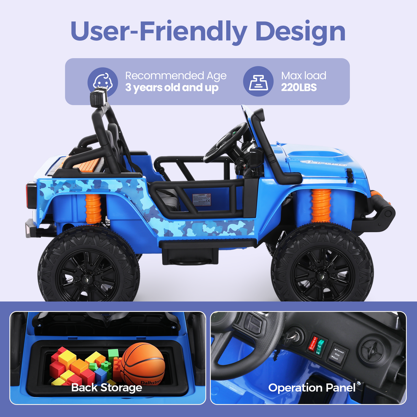 Captiva Designs Electric Jeep Car with Remote Control & Bluetooth Music & Off-Road Power Wheels