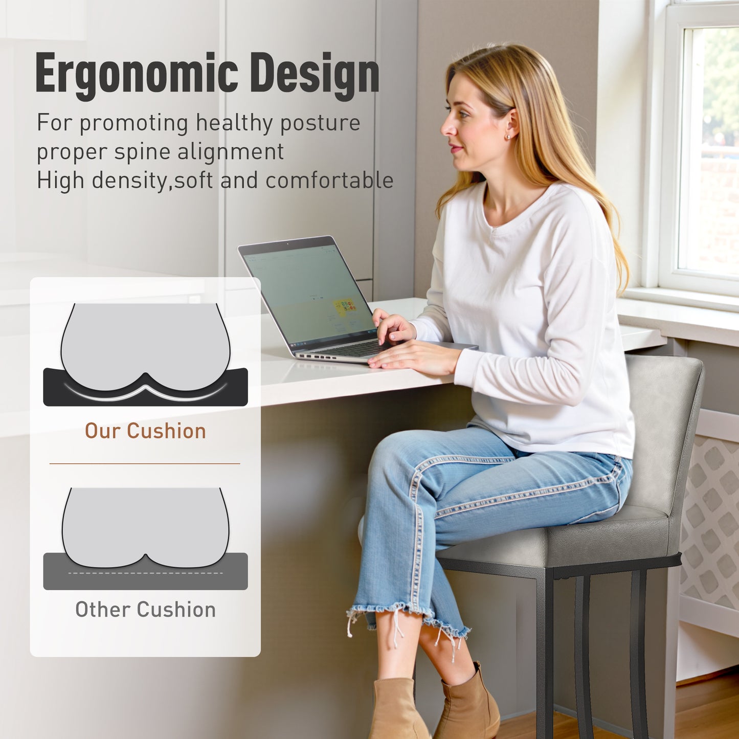 Captiva Designs 24 inch Height Bar Stool with Faux Leather & Padded Seat and Back & Sturdy Steel Frame