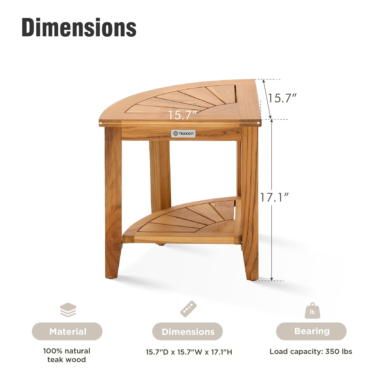Captiva Designs Corner Teak Shower Bench with Anti-slip Foot Pads, Waterproof Shower Seat