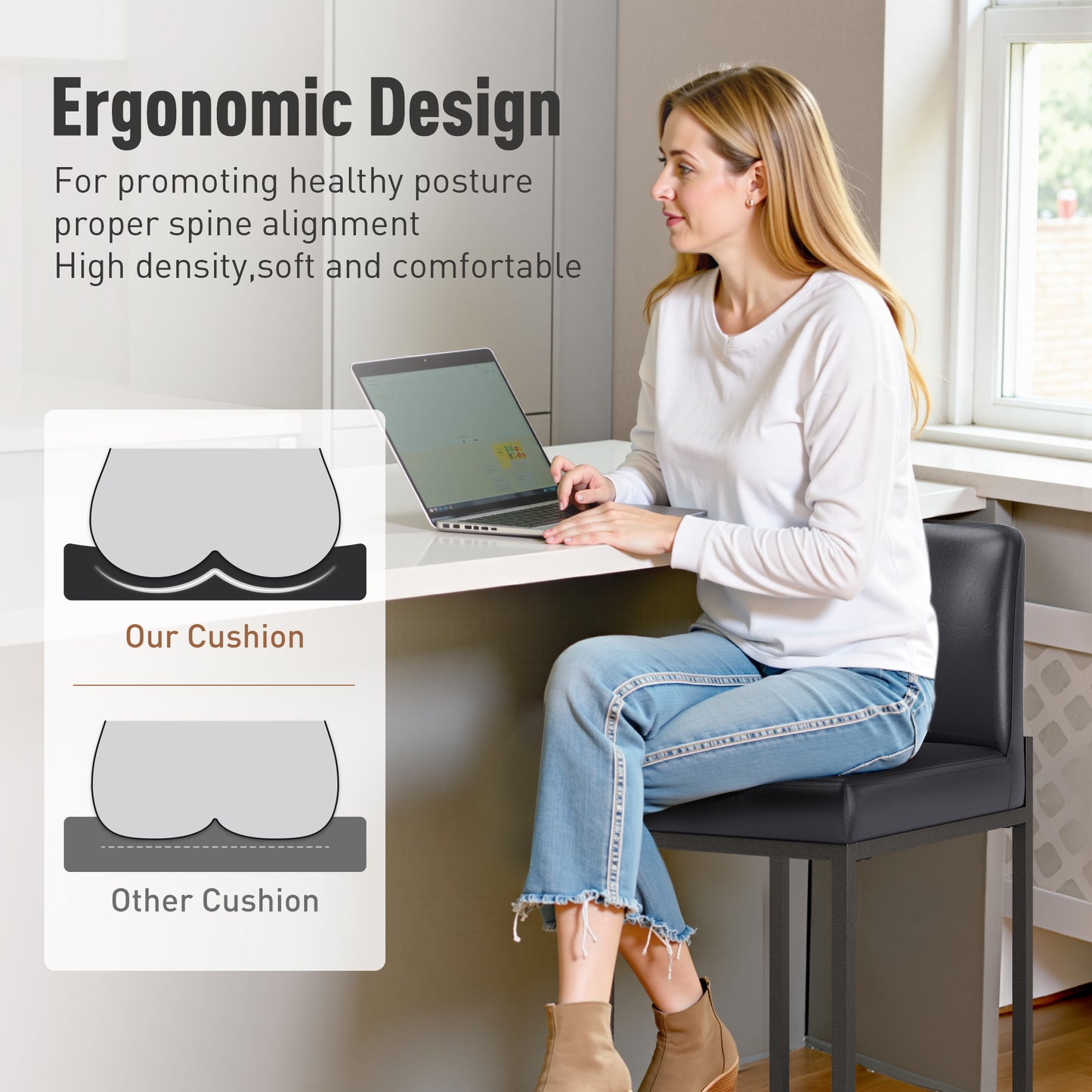 Captiva Designs 24 inch Height Bar Stool with Padded Seat and Back & Sturdy Steel Frame & Footrest