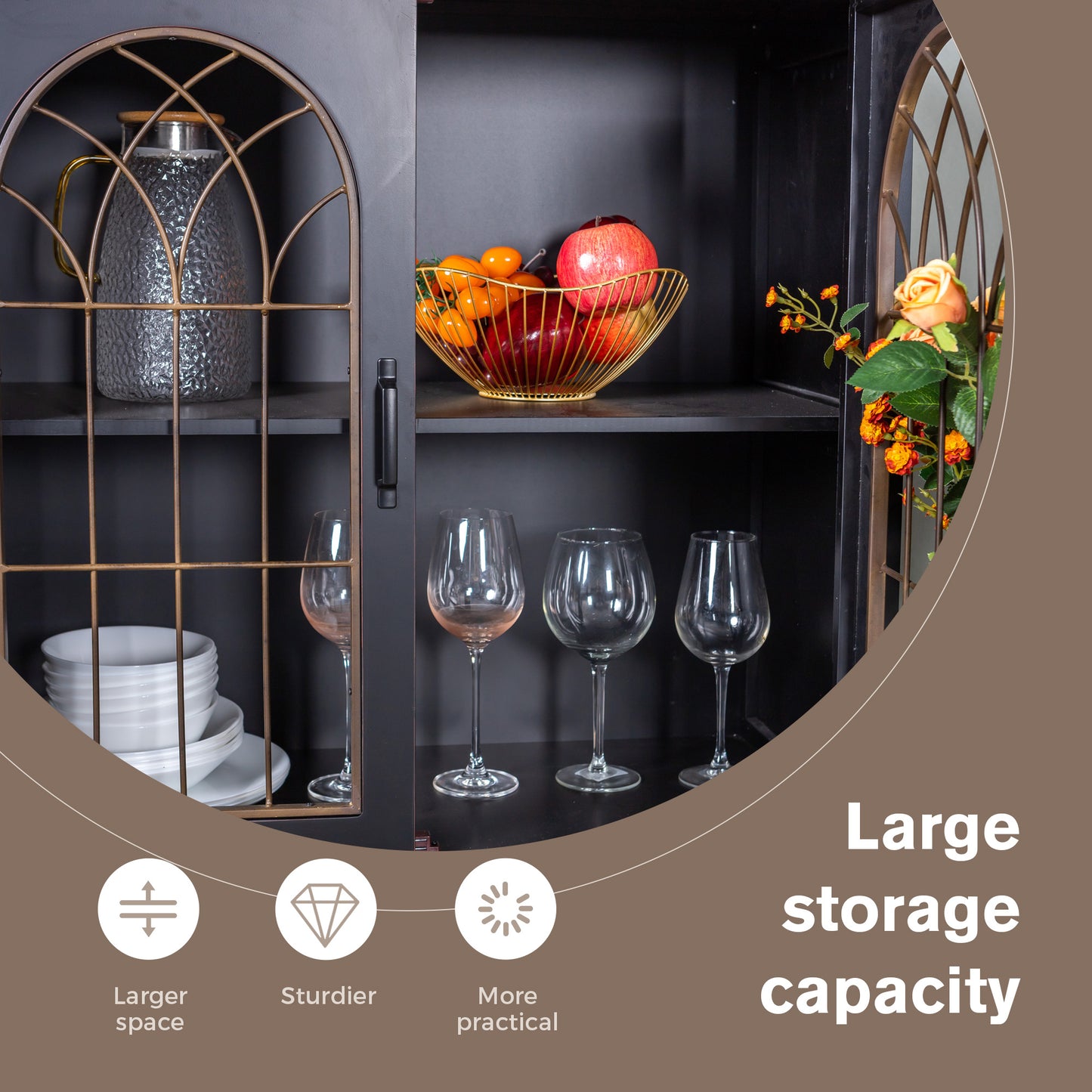 Captiva Designs Exquisite Metal Church Window Sideboard Buffet Storage Cabinet for Kitchen Dining Room Entryway