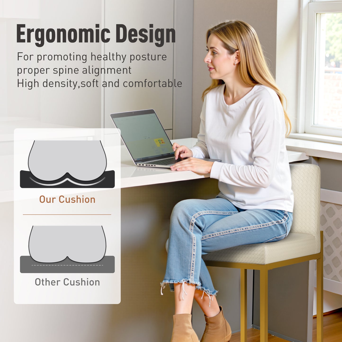 Captiva Designs 24 inch Height Bar Stool with Padded Seat and Back & Sturdy Steel Frame & Footrest