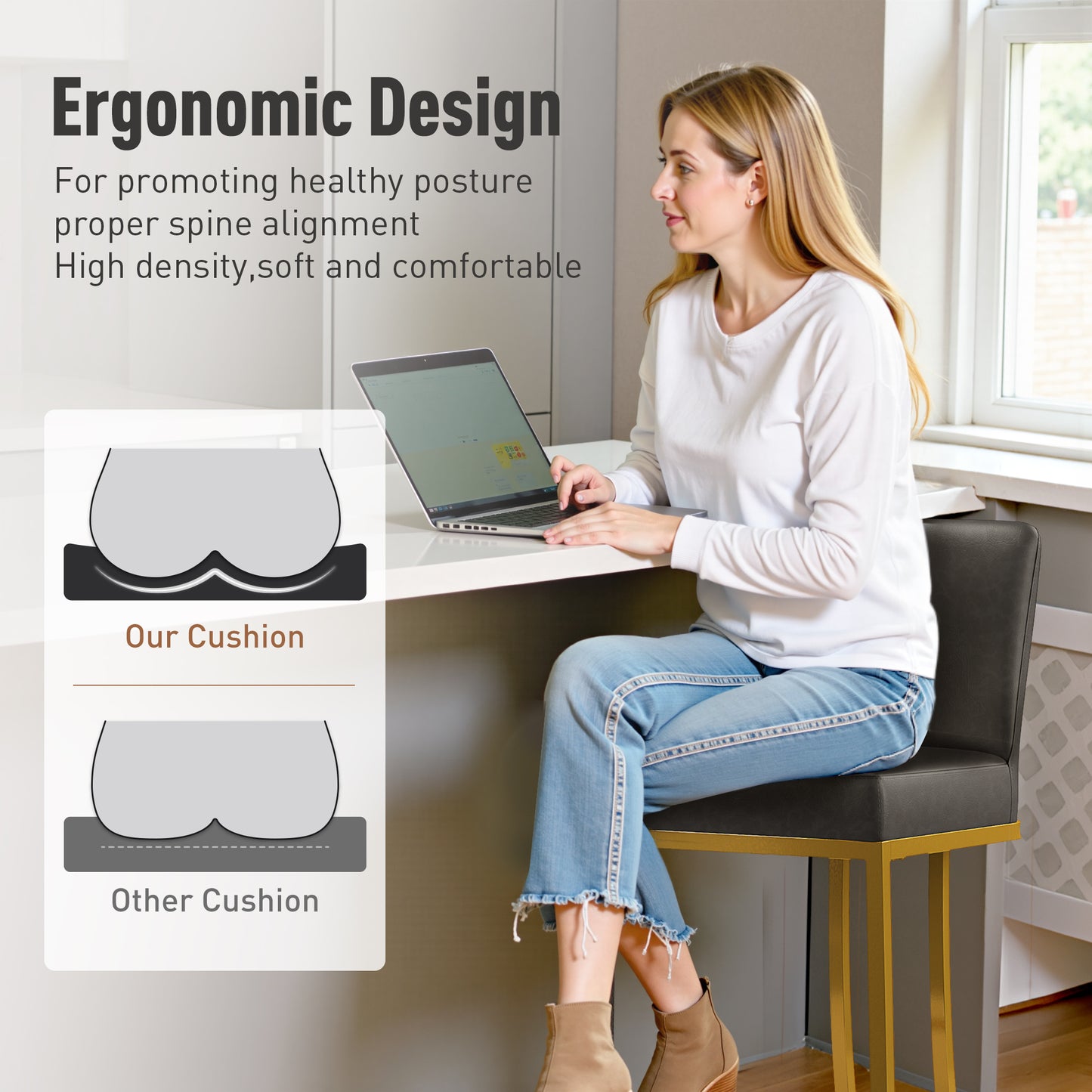 Captiva Designs 24 inch Height Bar Stool with Faux Leather & Padded Seat and Back & Sturdy Steel Frame