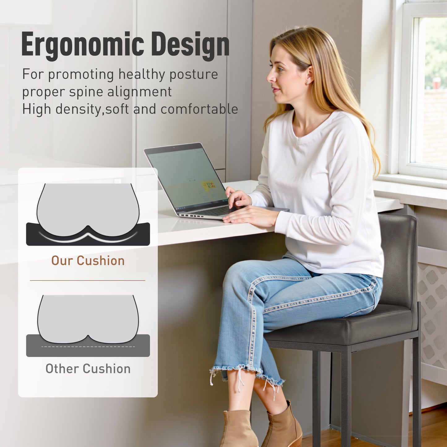 Captiva Designs 24 inch Height Bar Stool with Padded Seat and Back & Sturdy Steel Frame & Footrest