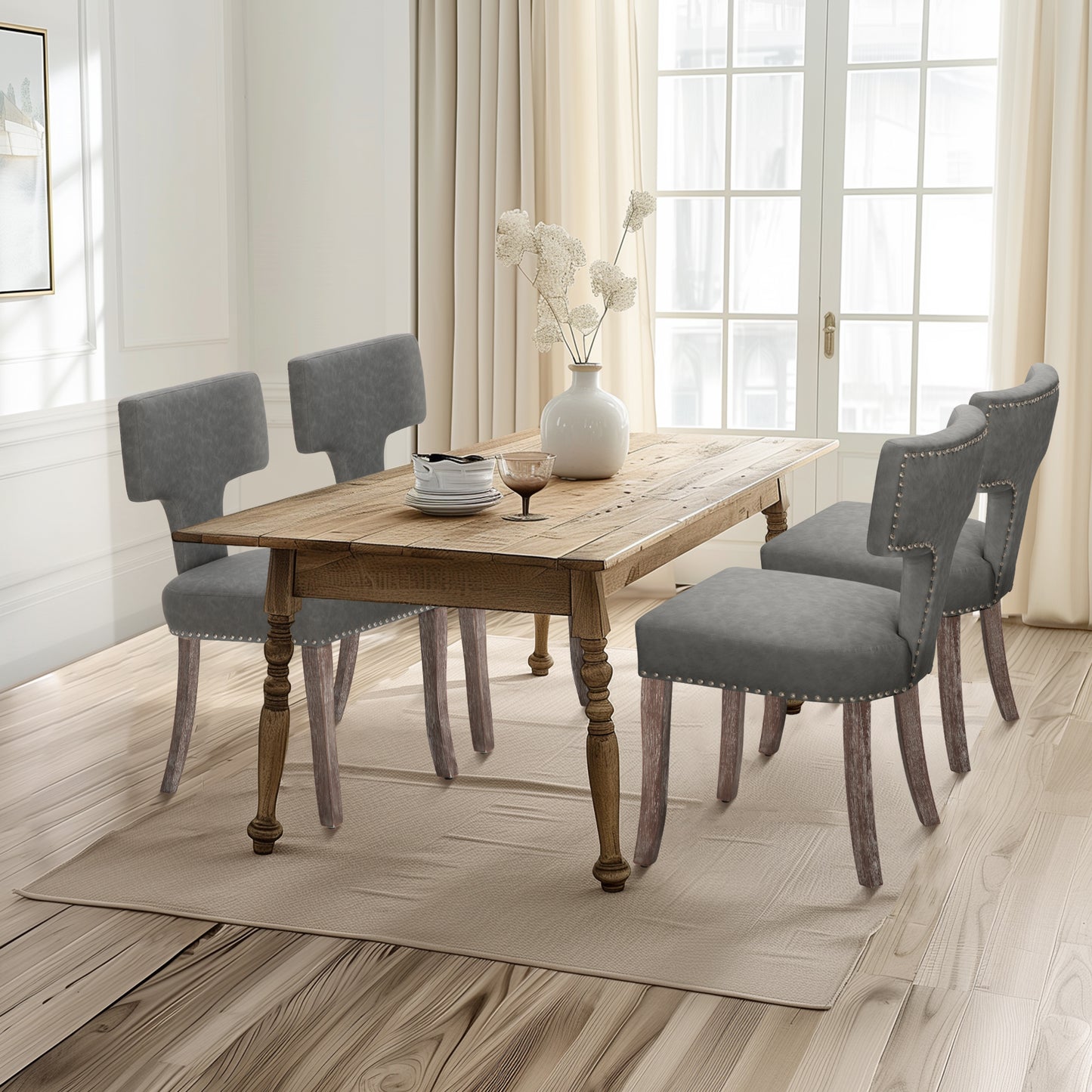 Captiva Designs Dining Chairs with Curved Backrest & Padded Seat & Solid Wood Legs